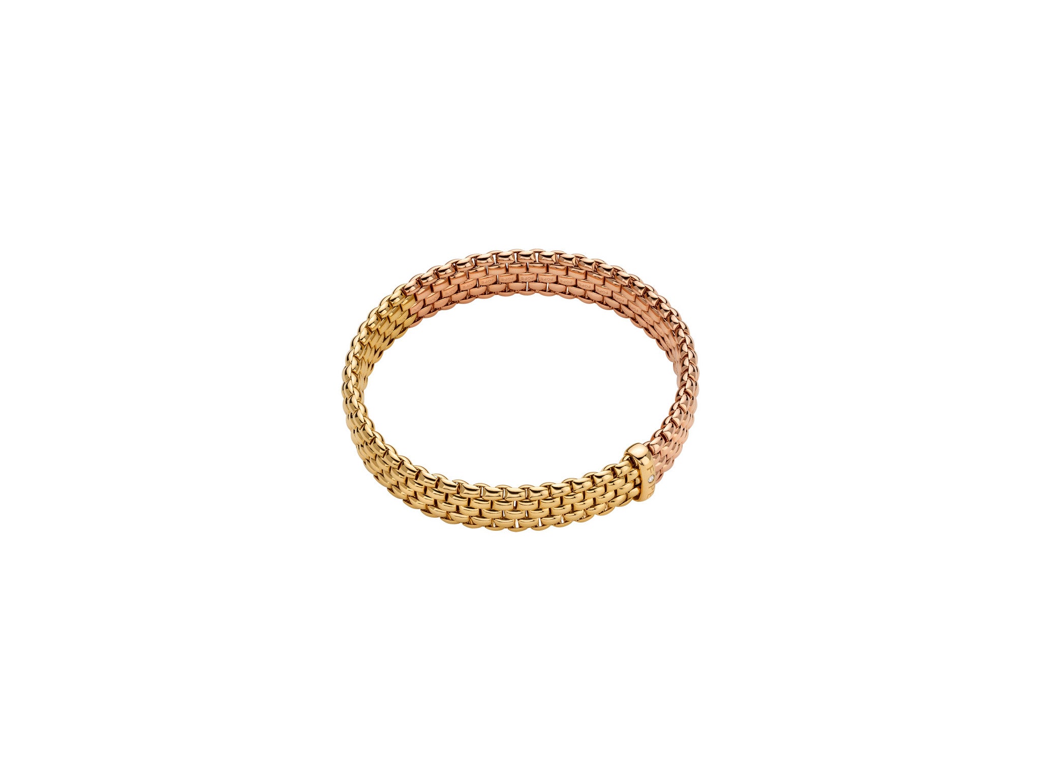 FOPE PANORAMA 18K Gold Flex'it Bracelet with Bicolor Mesh and a White Diamond - Jackson Hole Jewelry Company