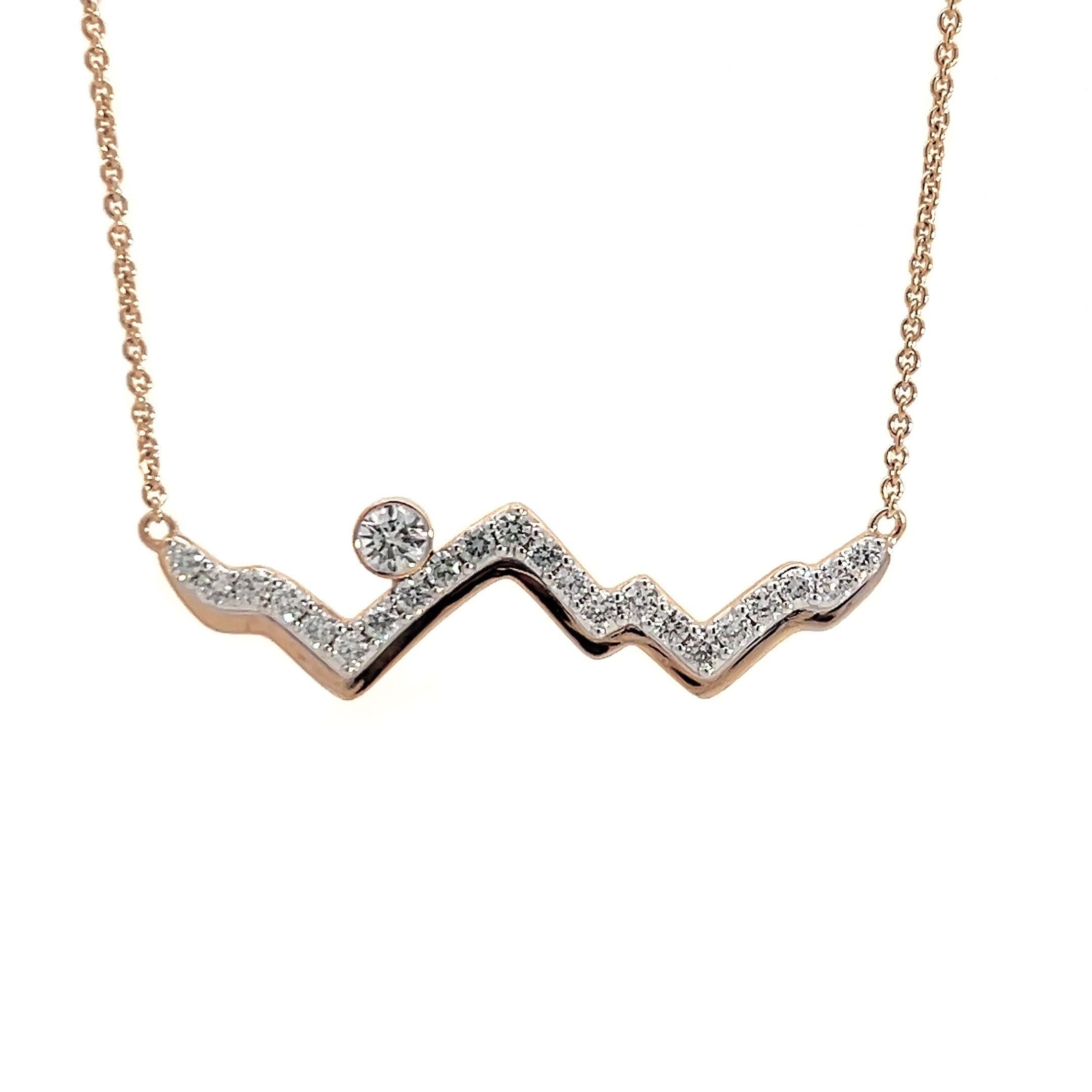 LUXE EDITION: 18K Gold Teton Peak Outline Necklace With Pavé Diamonds - Jackson Hole Jewelry Company