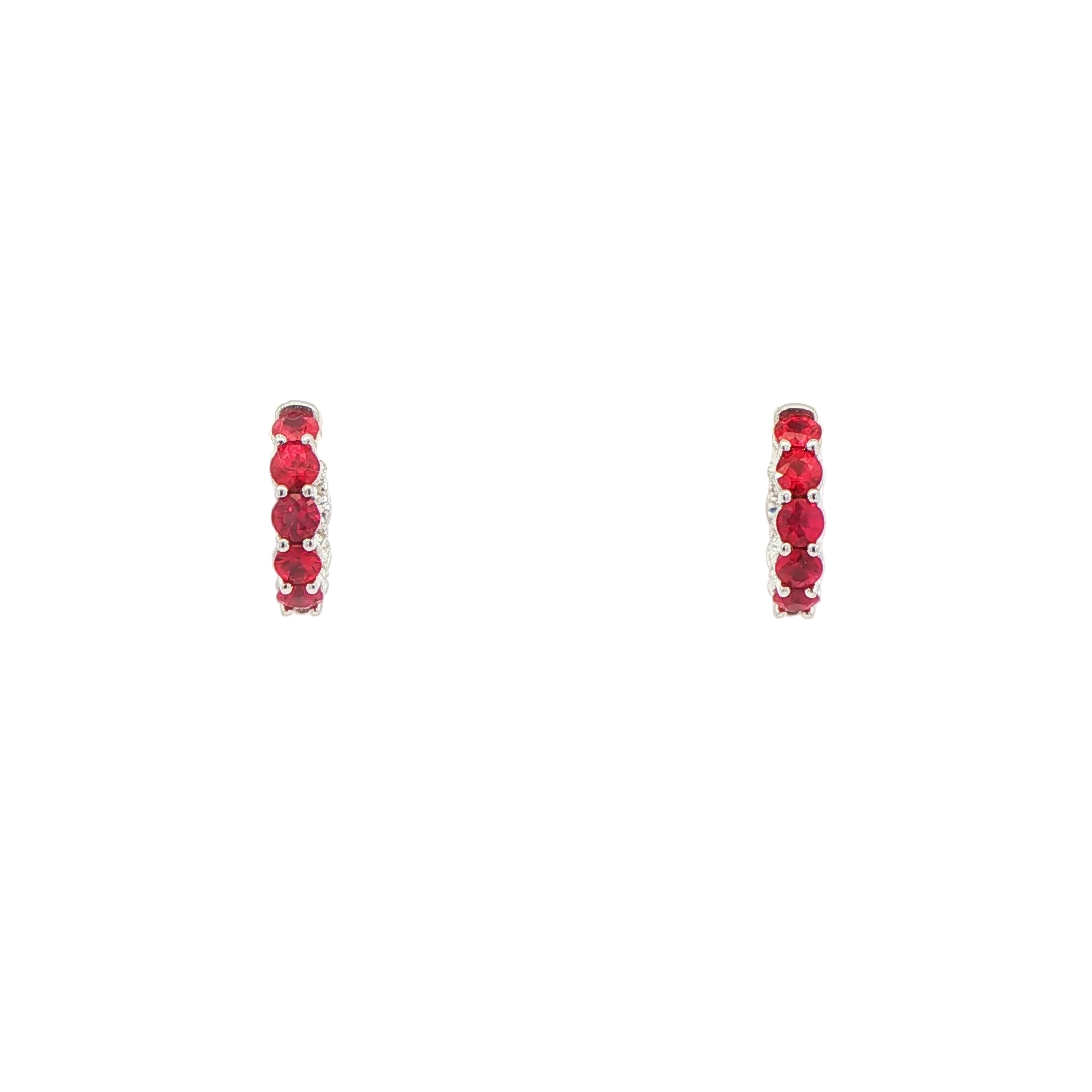 Ruby and Diamond Hoop Earrings in 18K White Gold 3.30 Cttw - Jackson Hole Jewelry Company