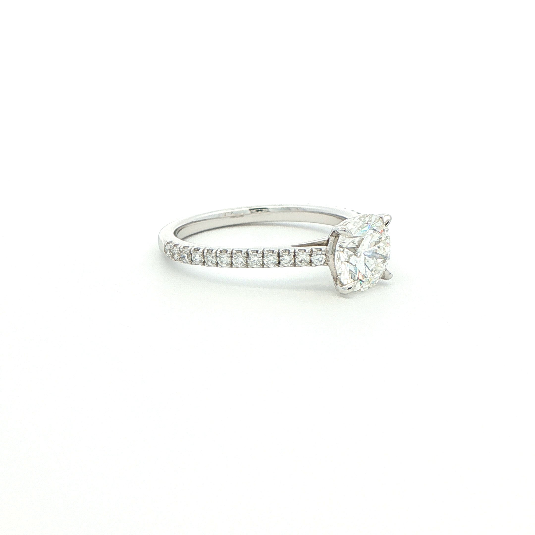 Round Brilliant Diamond Engagement Ring in Platinum with Pavé Band - Jackson Hole Jewelry Company