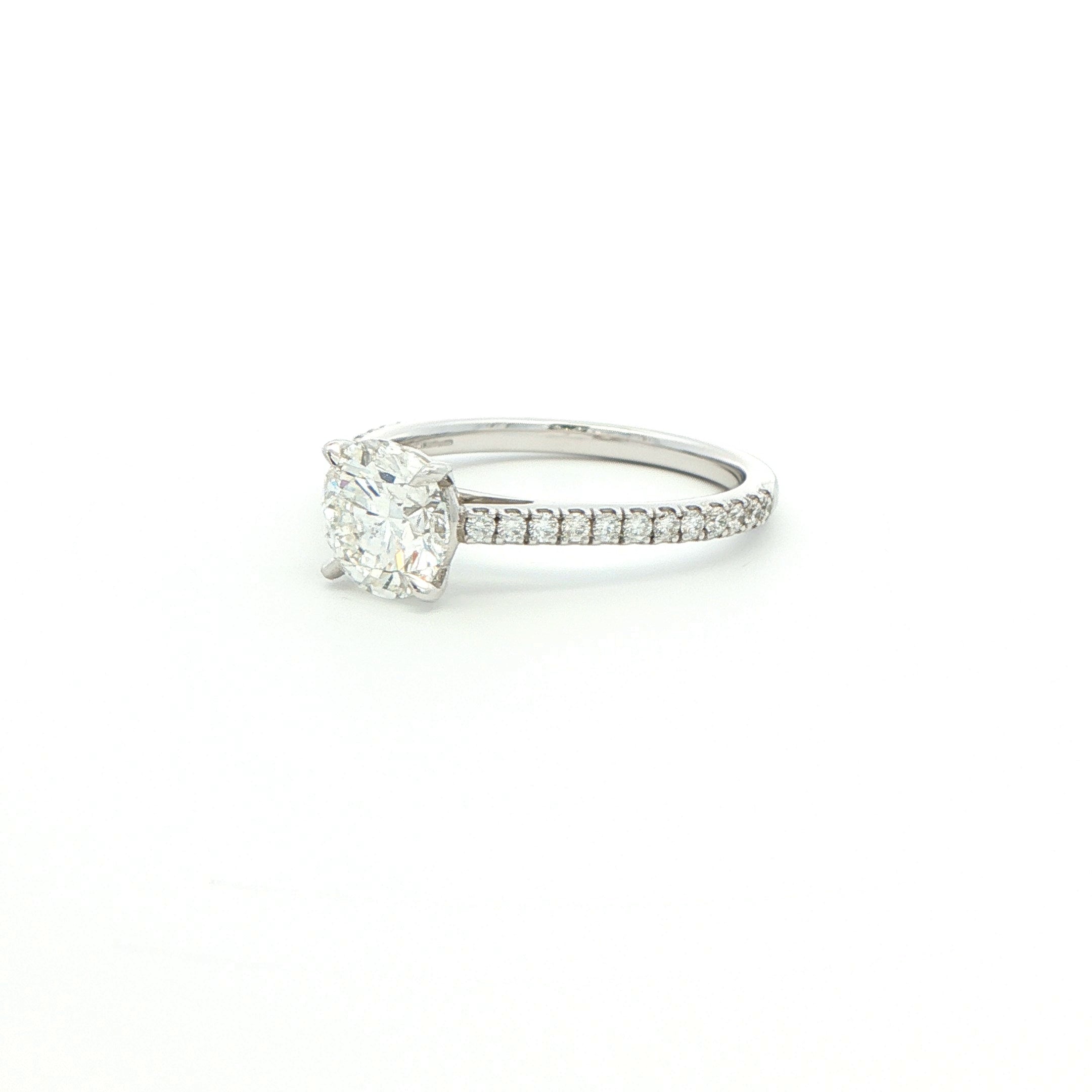 Round Brilliant Diamond Engagement Ring in Platinum with Pavé Band - Jackson Hole Jewelry Company