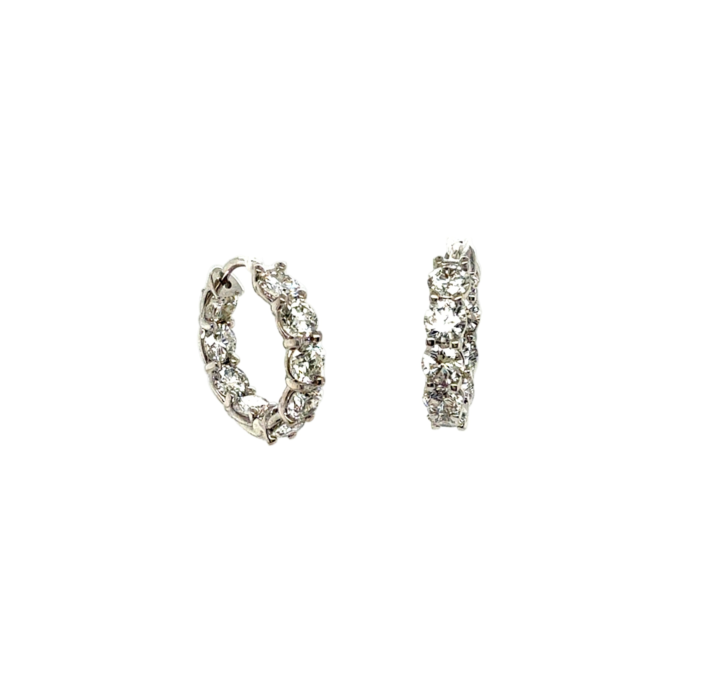 Hoop Earrings with Round Brilliant Diamonds in 18K White Gold - Jackson Hole Jewelry Company