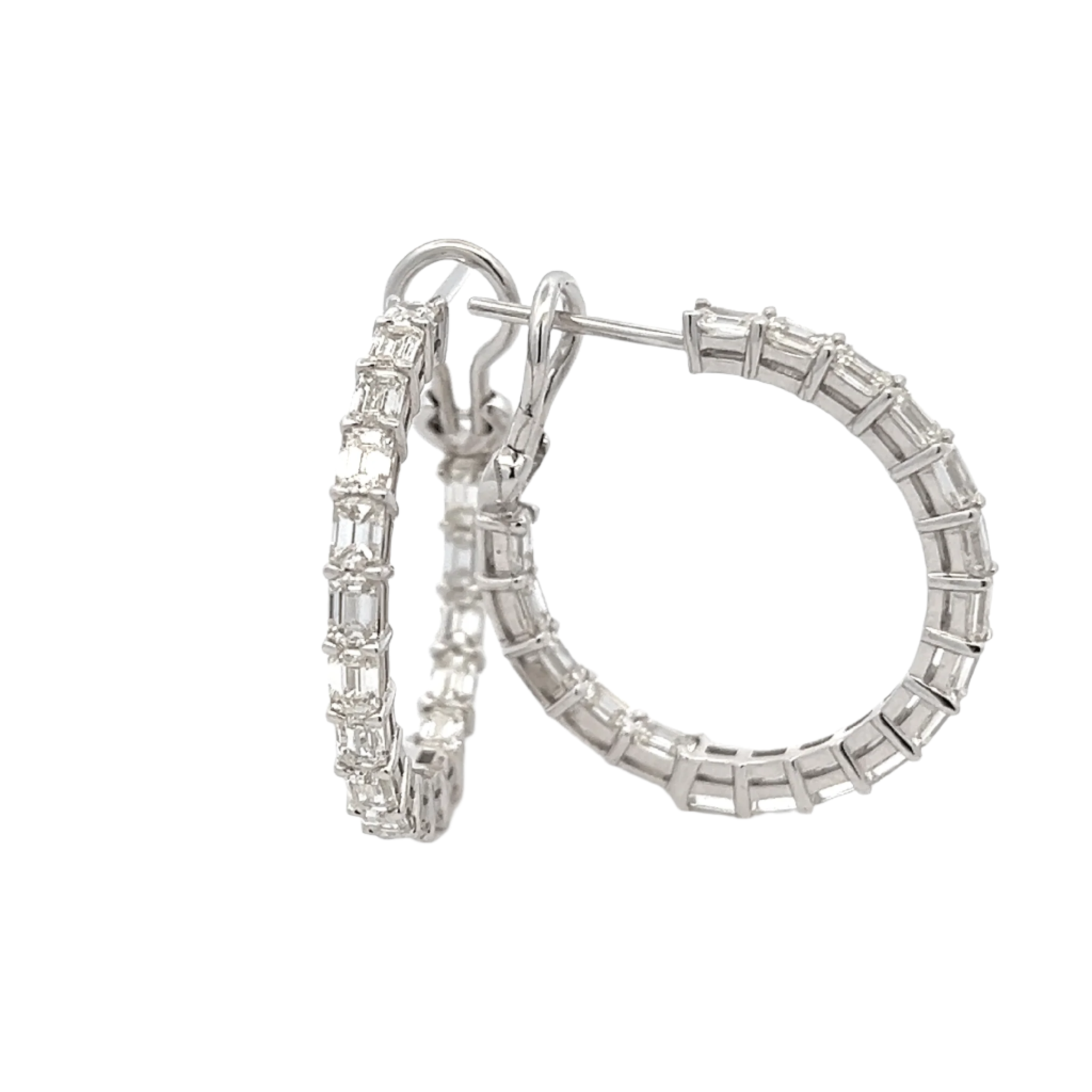 18K WHITE GOLD 4.33CTTW GH VS EMERALD CUT HOOP DIAMOND EARRINGS - Jackson Hole Jewelry Company