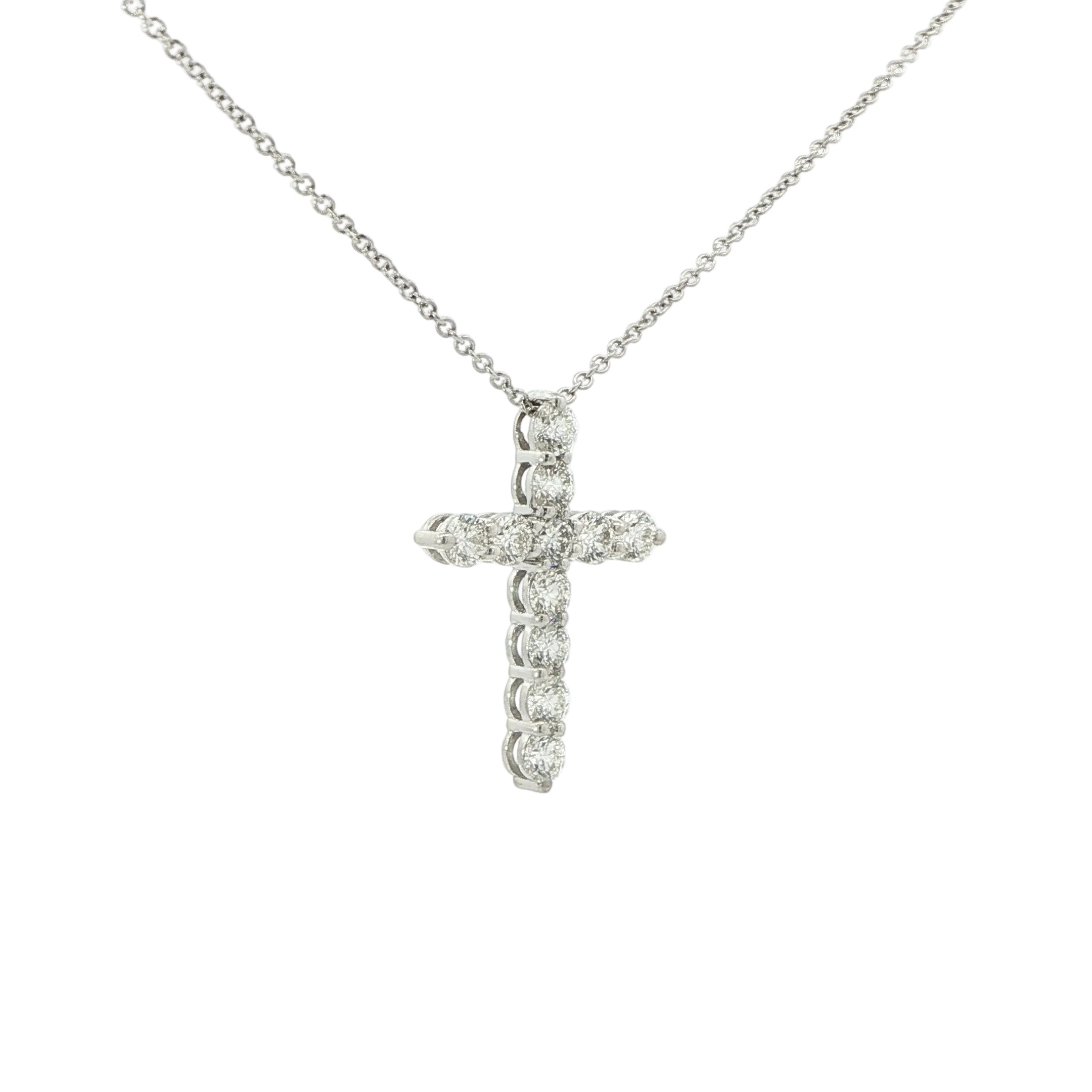 Round Brilliant Diamond Cross Pendant Necklace in 18K White Gold 1.62 Cttw - Jackson Hole Jewelry Company