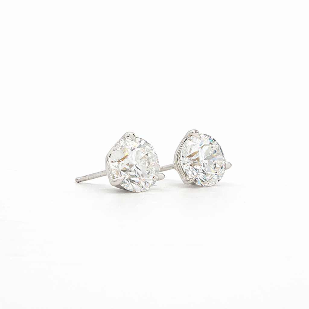 3 Prong Round Brilliant Diamond Stud Earrings in 18K White Gold 6.03 Cttw - Jackson Hole Jewelry Company