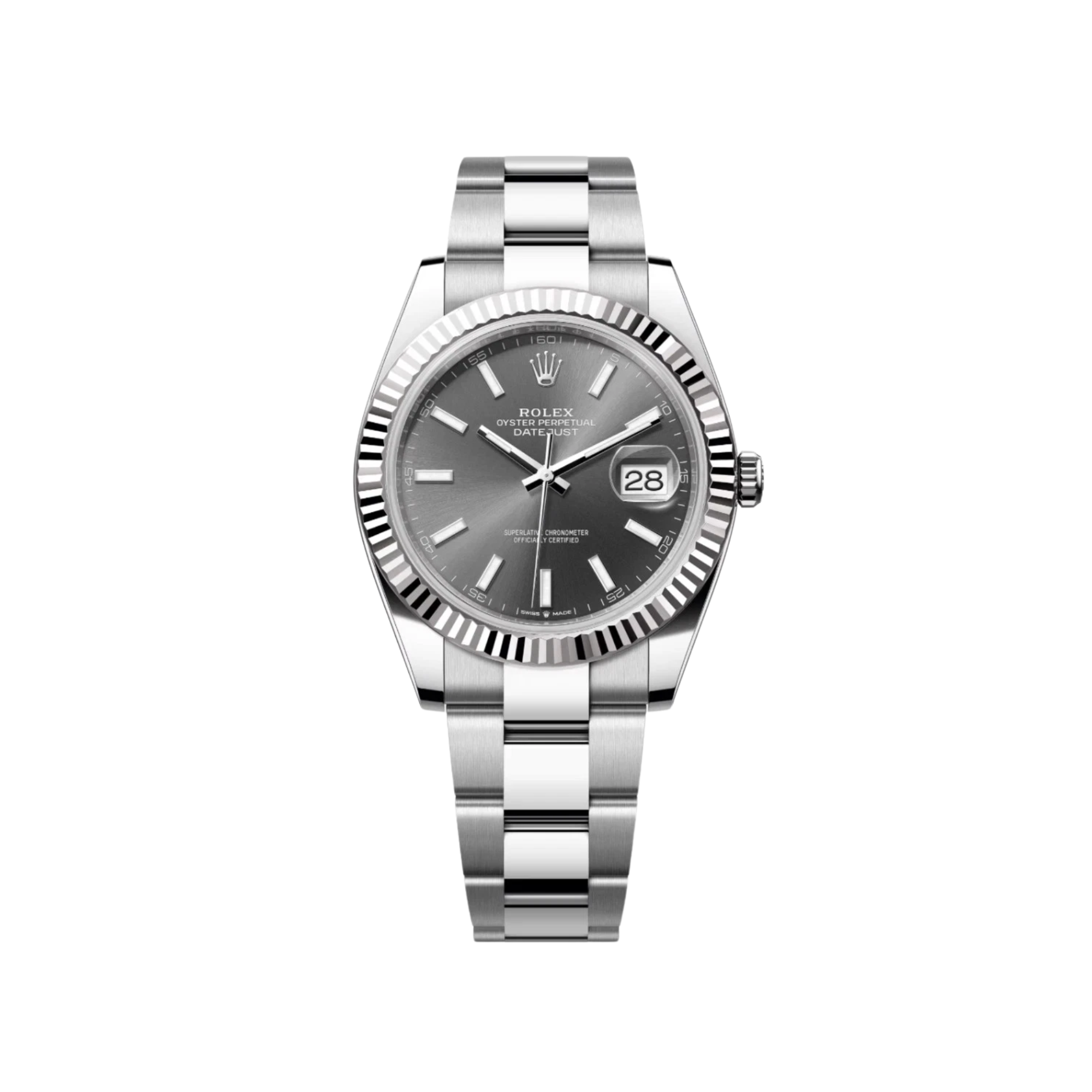 Rolex Datejust 41mm Dark Rhodium Dial Fluted Bezel SS/WG Oyster - Jackson Hole Jewelry Company