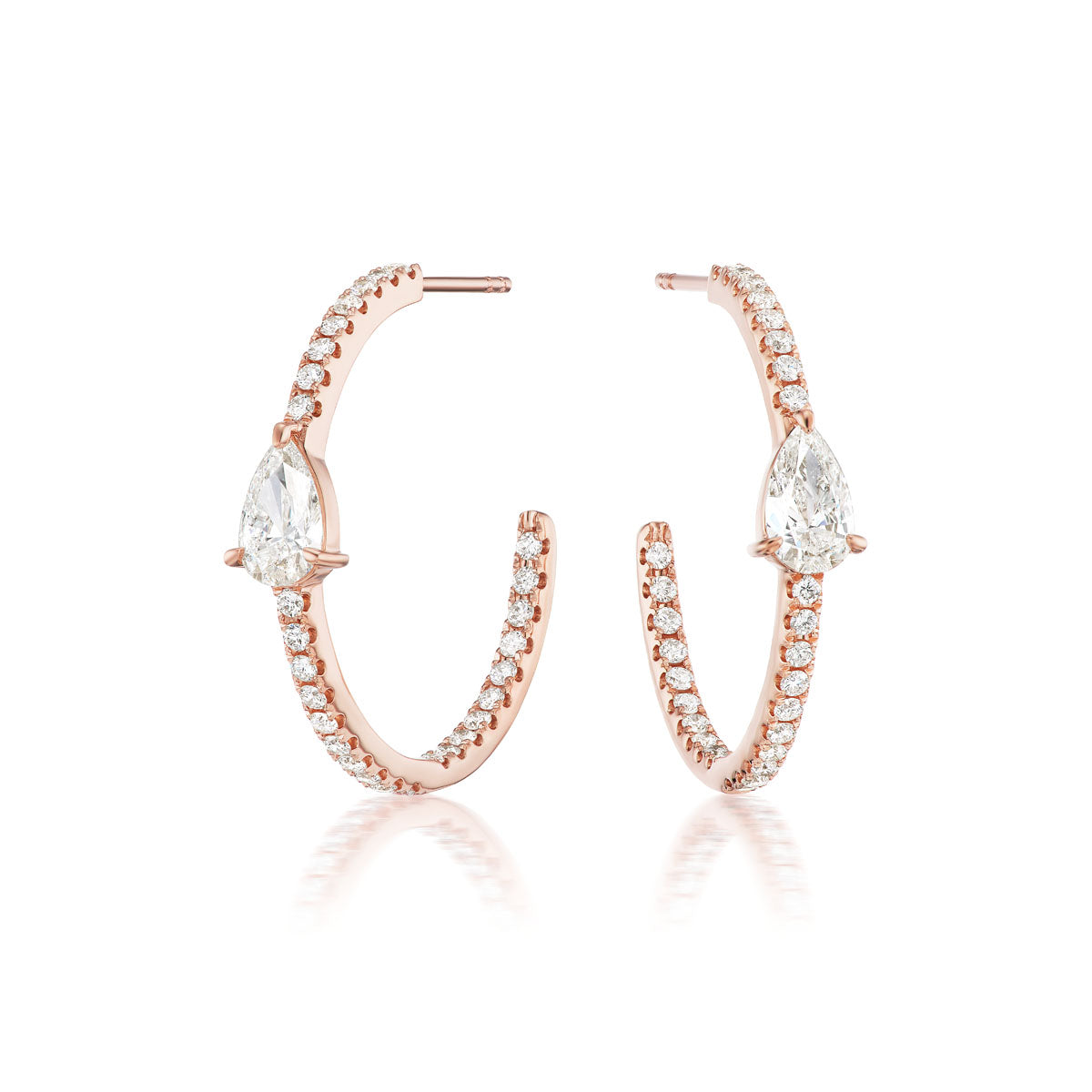 18K Rose Gold Hoop Earrings with Pear Diamonds - Jackson Hole Jewelry Company