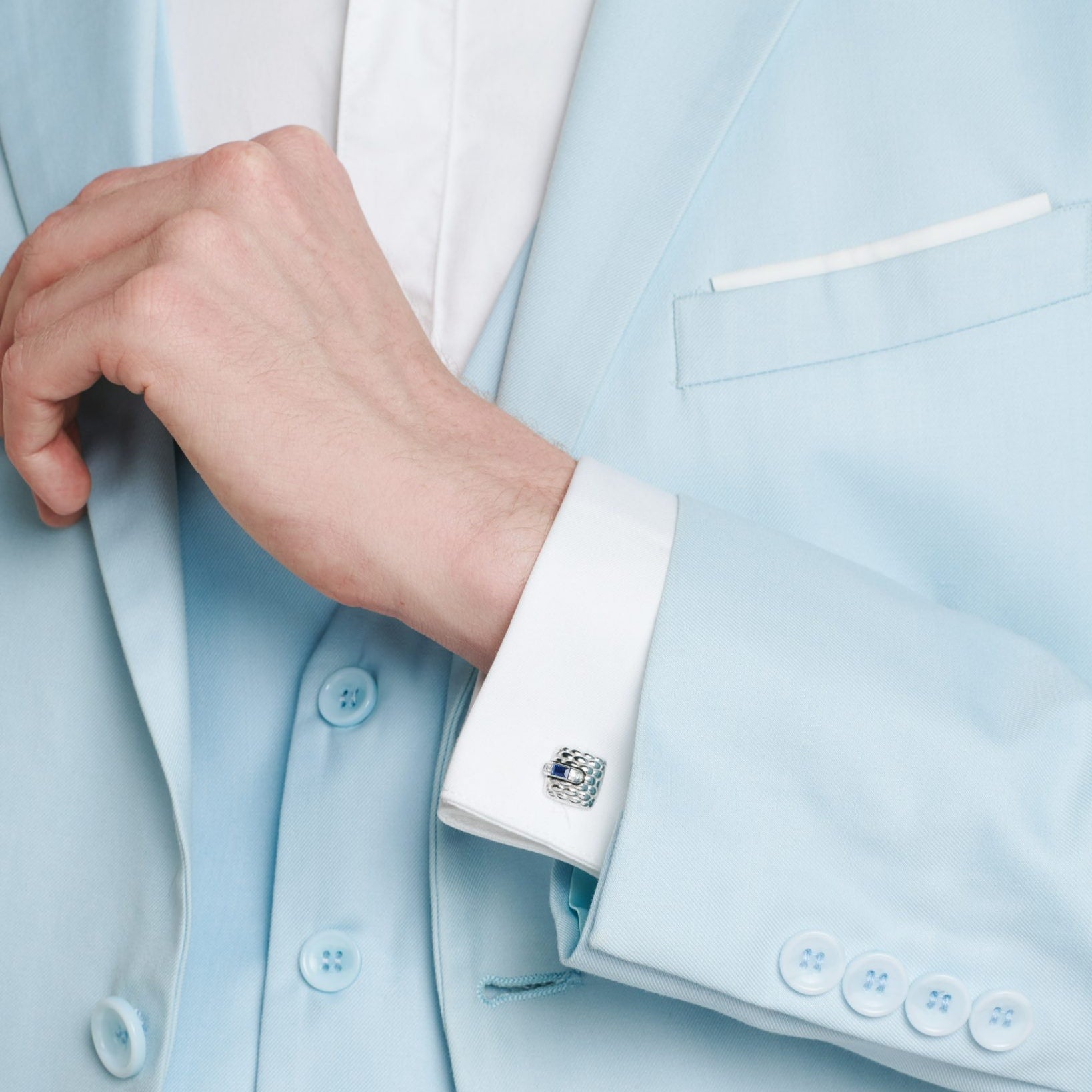 FOPE VENDOME 18K White Gold Cufflinks with White Diamonds and Blue Sapphire - 0.08 ct - Jackson Hole Jewelry Company