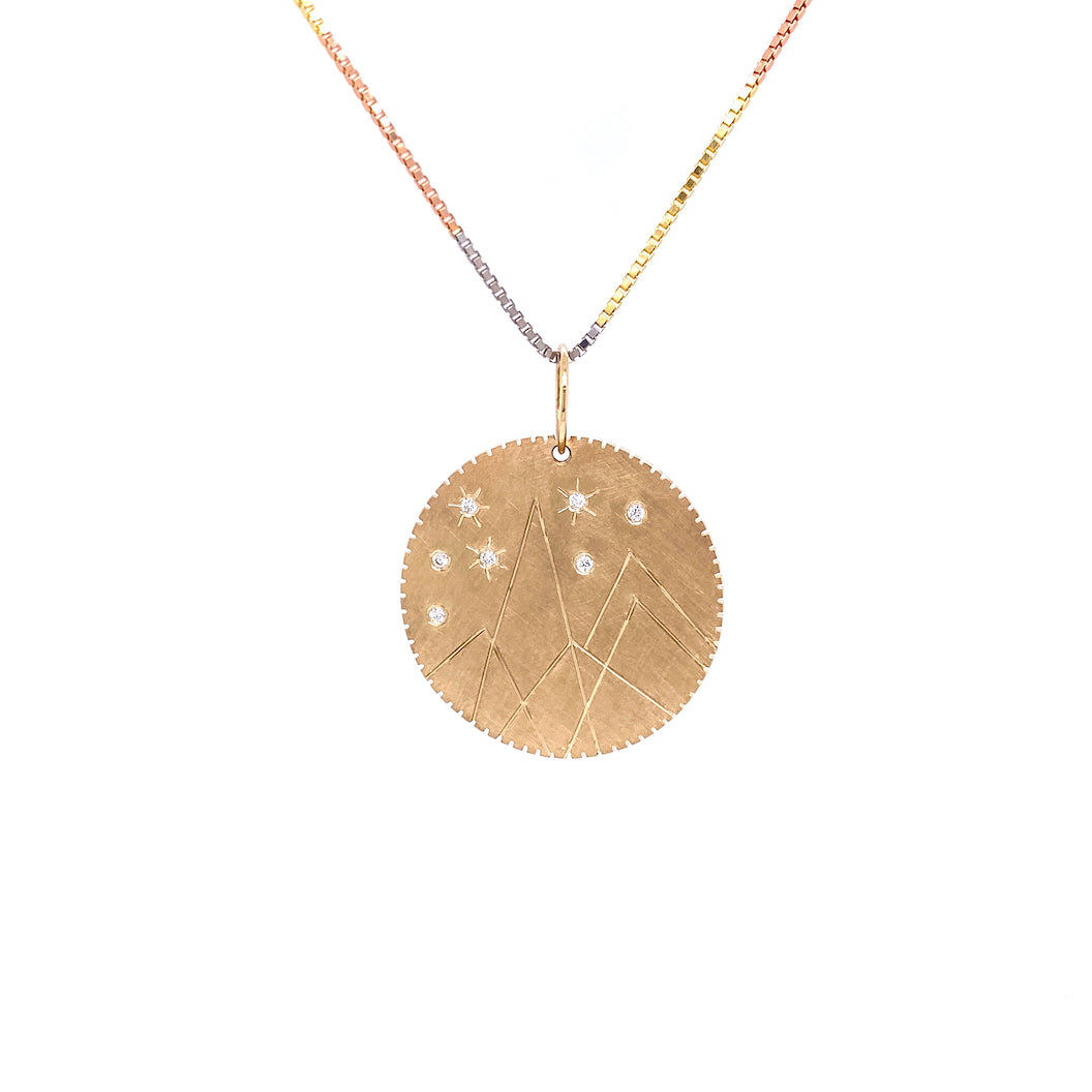 Mountain Hand Edged Medallion in 14K Gold - Jackson Hole Jewelry Company