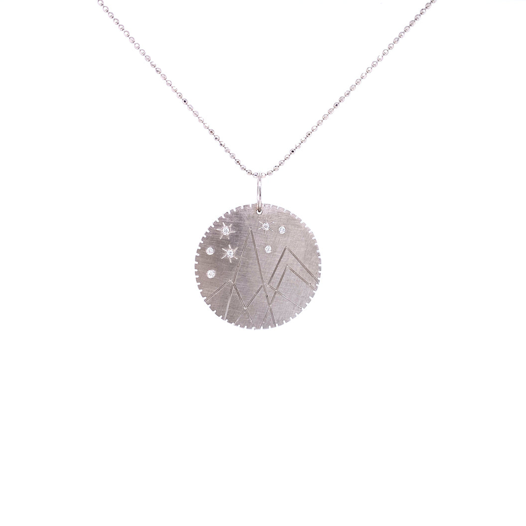 Mountain Hand Edged Medallion in 14K Gold - Jackson Hole Jewelry Company