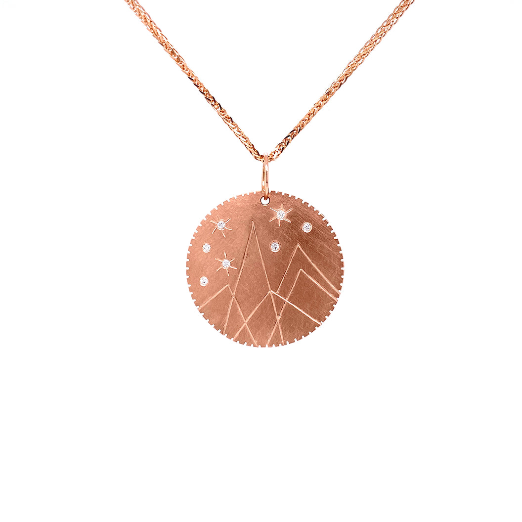 Mountain Hand Edged Medallion in 14K Gold - Jackson Hole Jewelry Company
