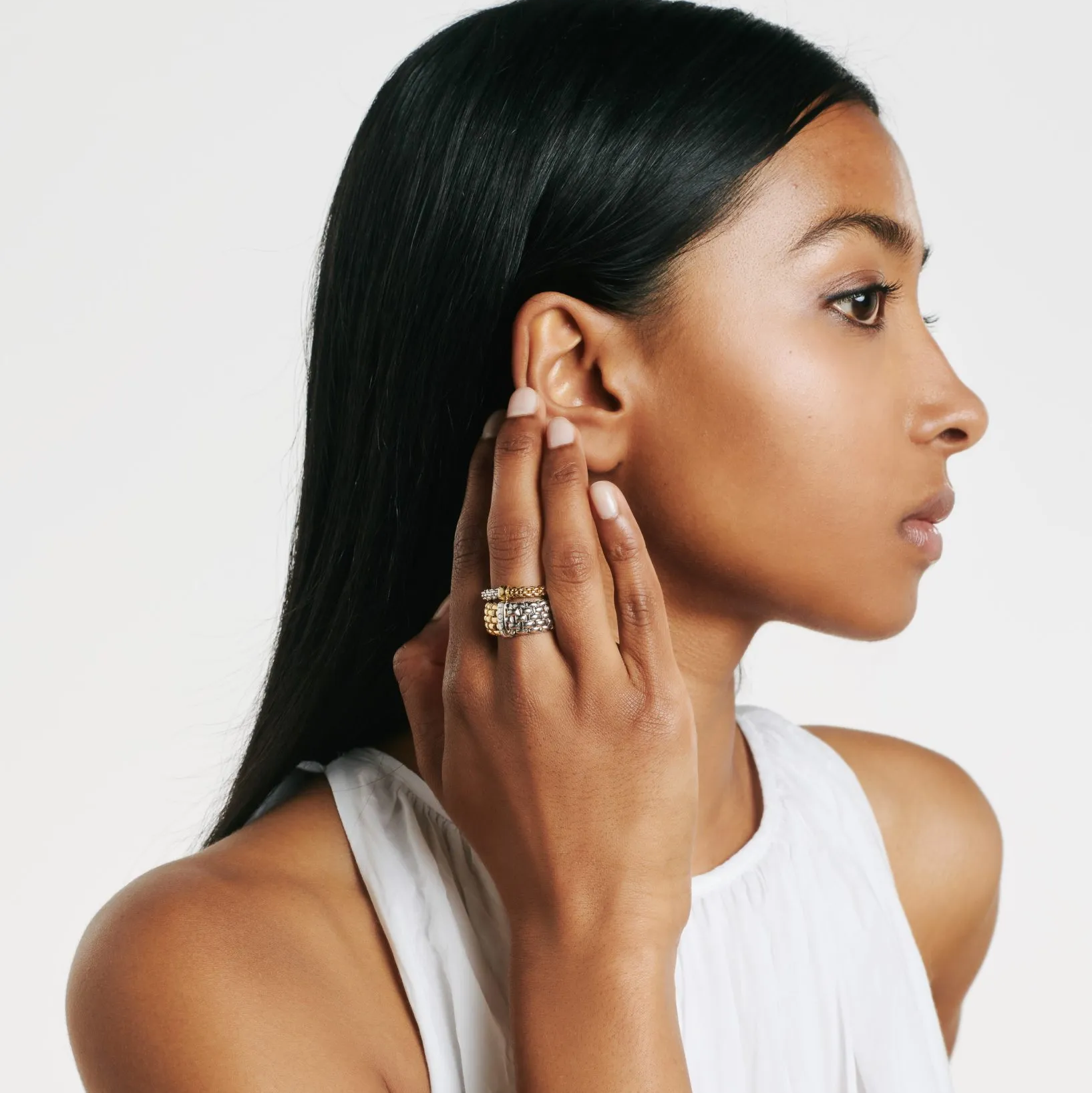 FOPE ESSENTIALS 18K Gold Bicolor Flex'it Ring With Oval Mesh - Jackson Hole Jewelry Company