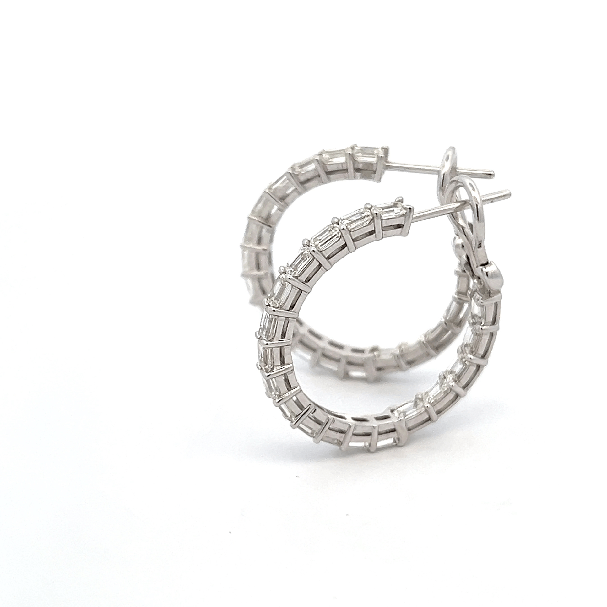 18K WHITE GOLD 4.33CTTW GH VS EMERALD CUT HOOP DIAMOND EARRINGS - Jackson Hole Jewelry Company