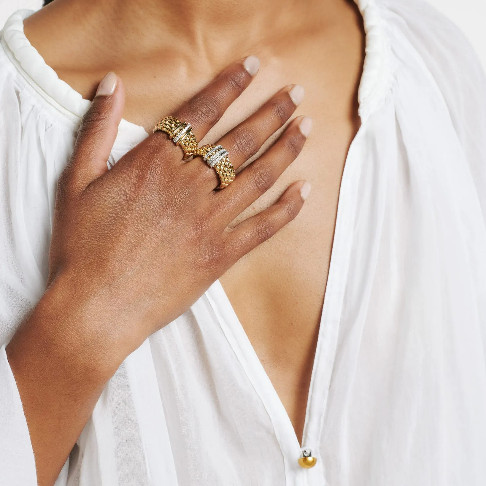 FOPE PANORAMA 18K Gold Flex'it Ring with Gold & White Diamond Set Rondels - 0.08 carats - Jackson Hole Jewelry Company