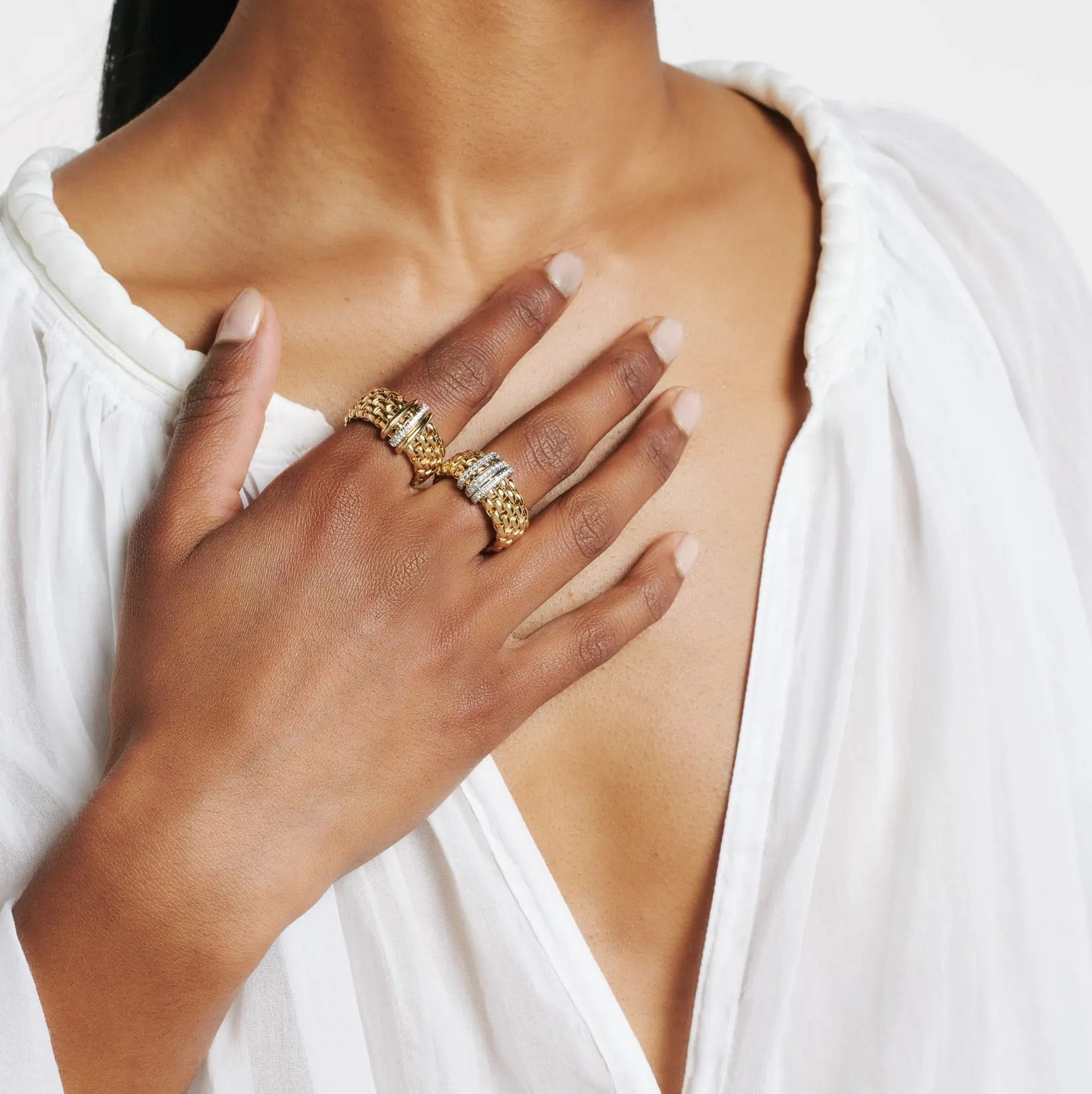 FOPE PANORAMA 18K Gold Flex'it Ring with White Diamond Pavé Set Rondels - 0.23 carats - Jackson Hole Jewelry Company