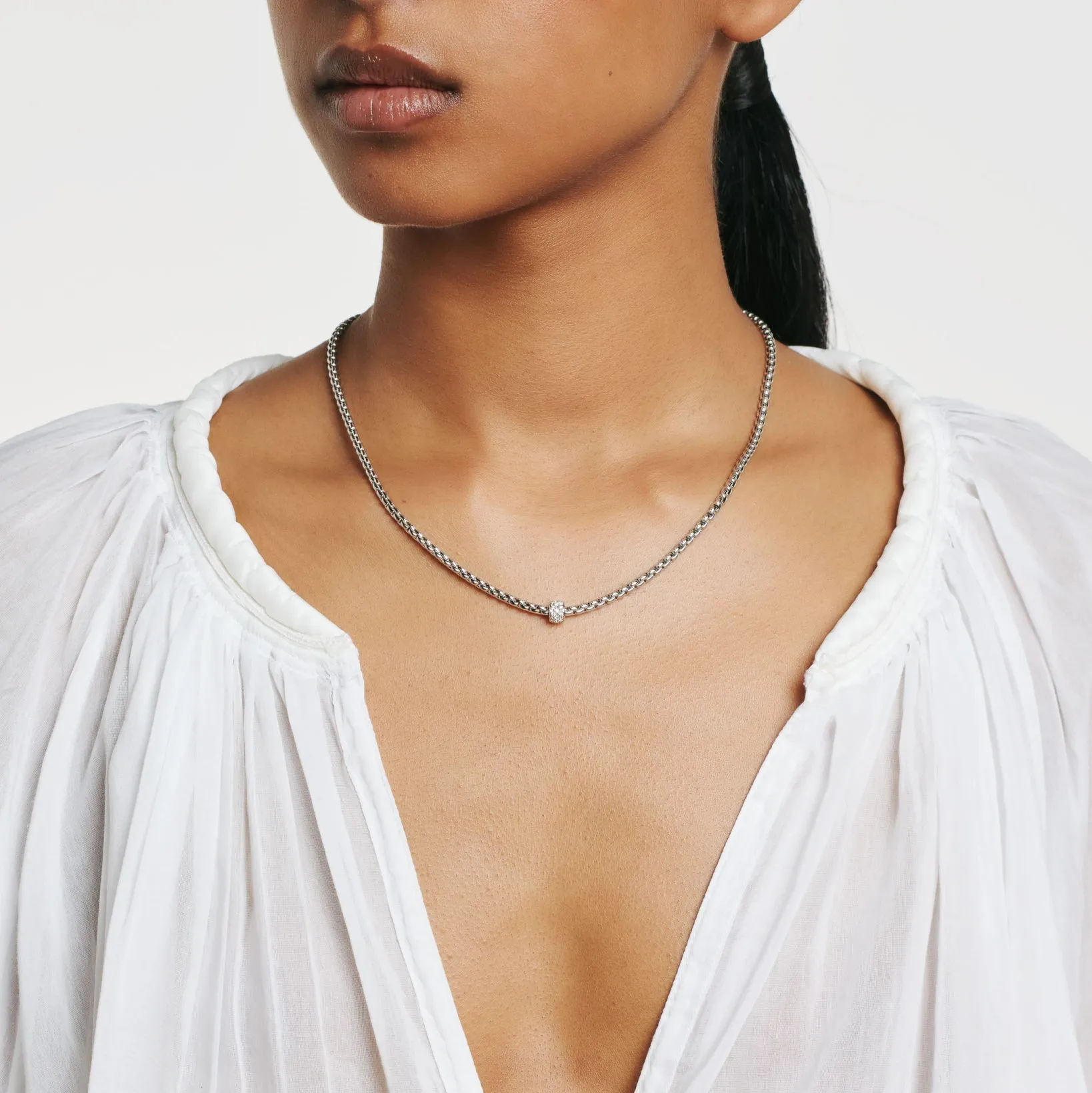 FOPE EKA 18K Gold Necklace with White Diamond Pavé Rondel - 0.19 carats - Jackson Hole Jewelry Company