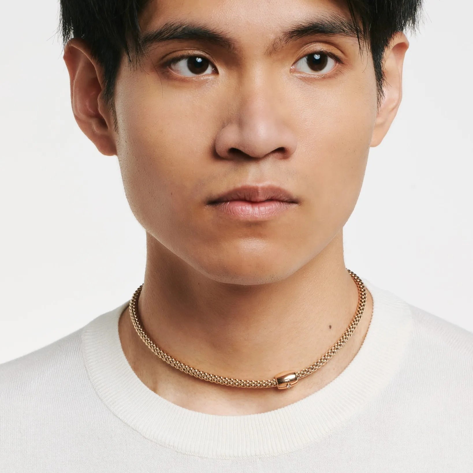 FOPE SOLO 18K Gold Flex'it Necklace with Ornamental Clasp and a White Diamond - 0.03 carats - Jackson Hole Jewelry Company