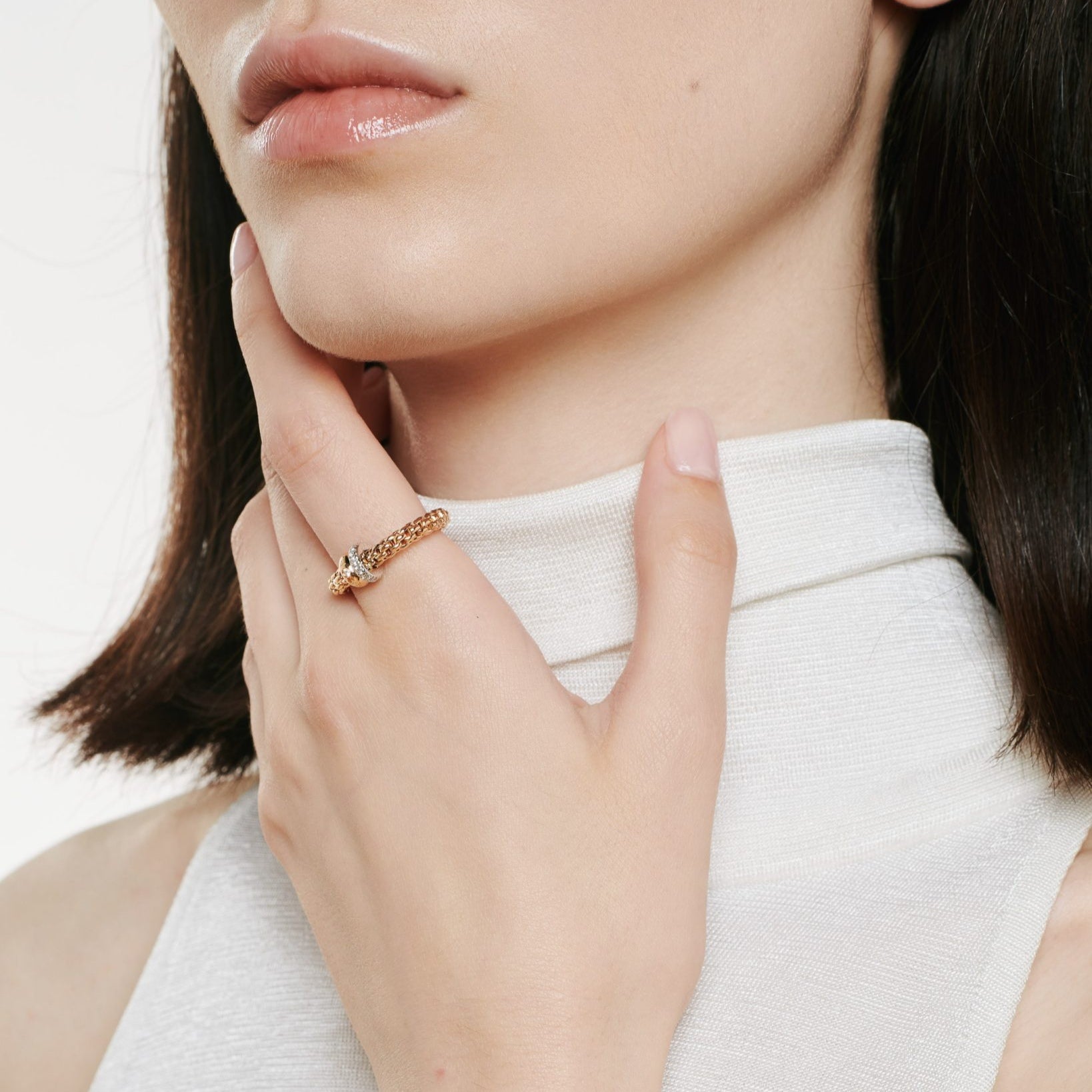 FOPE SOLO 18K Gold Flex'it Ring with White Diamond Pavé Rondel Set - 0.17 carats - Jackson Hole Jewelry Company