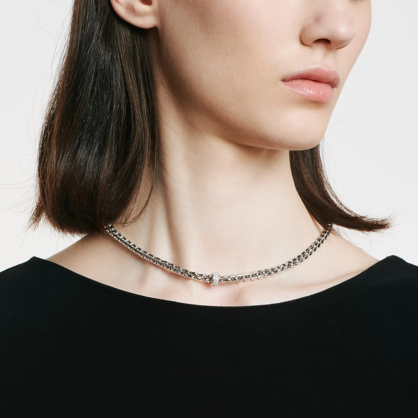 FOPE EKA 18K White & Rose Gold Necklace with White Diamond Pavé Rondel - 0.37 carats - Jackson Hole Jewelry Company