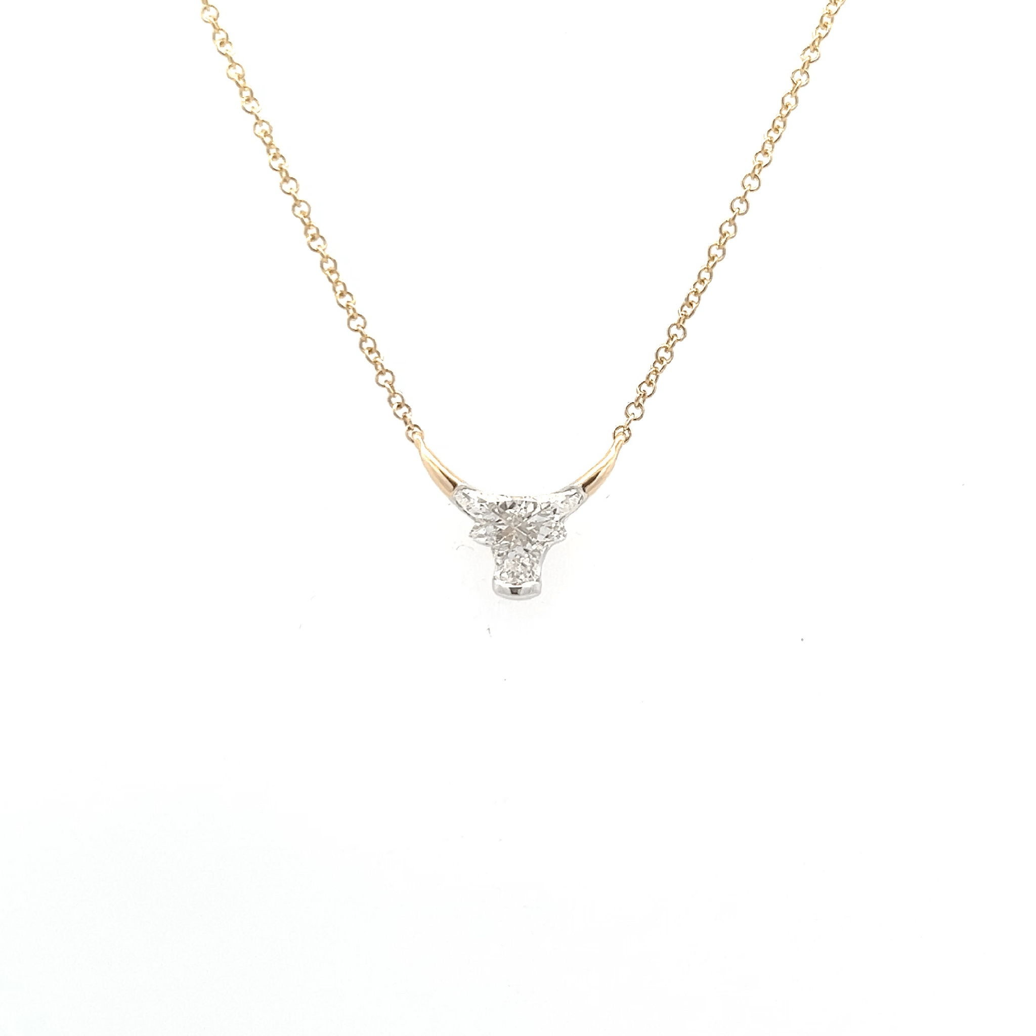 Bull Shape Special Cut Diamond Necklace Set in 18K White & Yellow Gold - Jackson Hole Jewelry Company