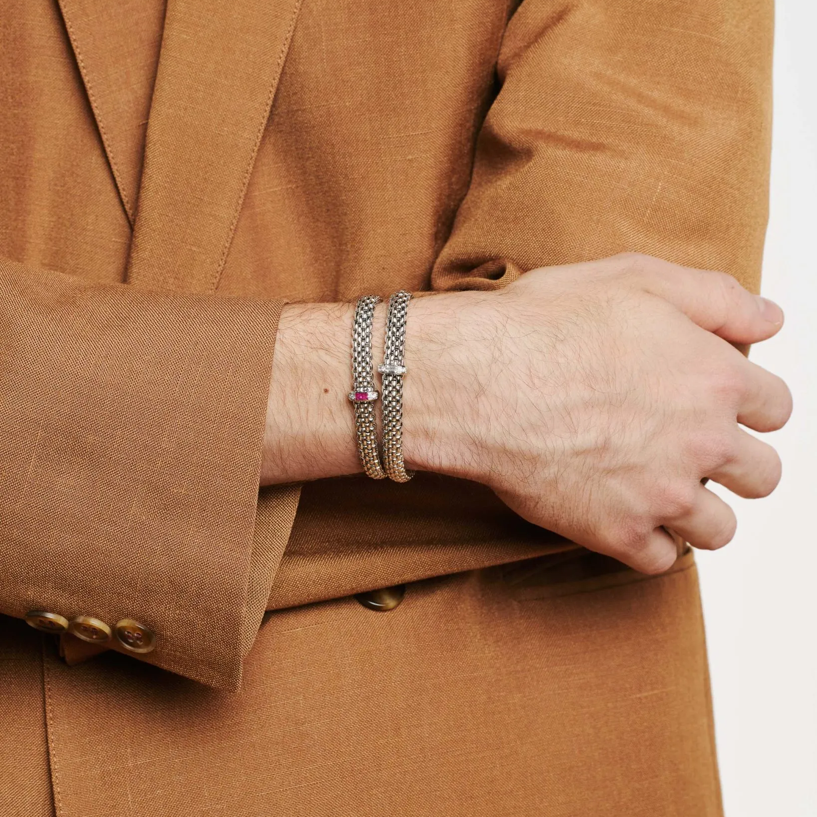 FOPE VENDOME 18K Gold Flex'it Bracelet with White Diamonds and Ruby - 0.04 carats - Jackson Hole Jewelry Company