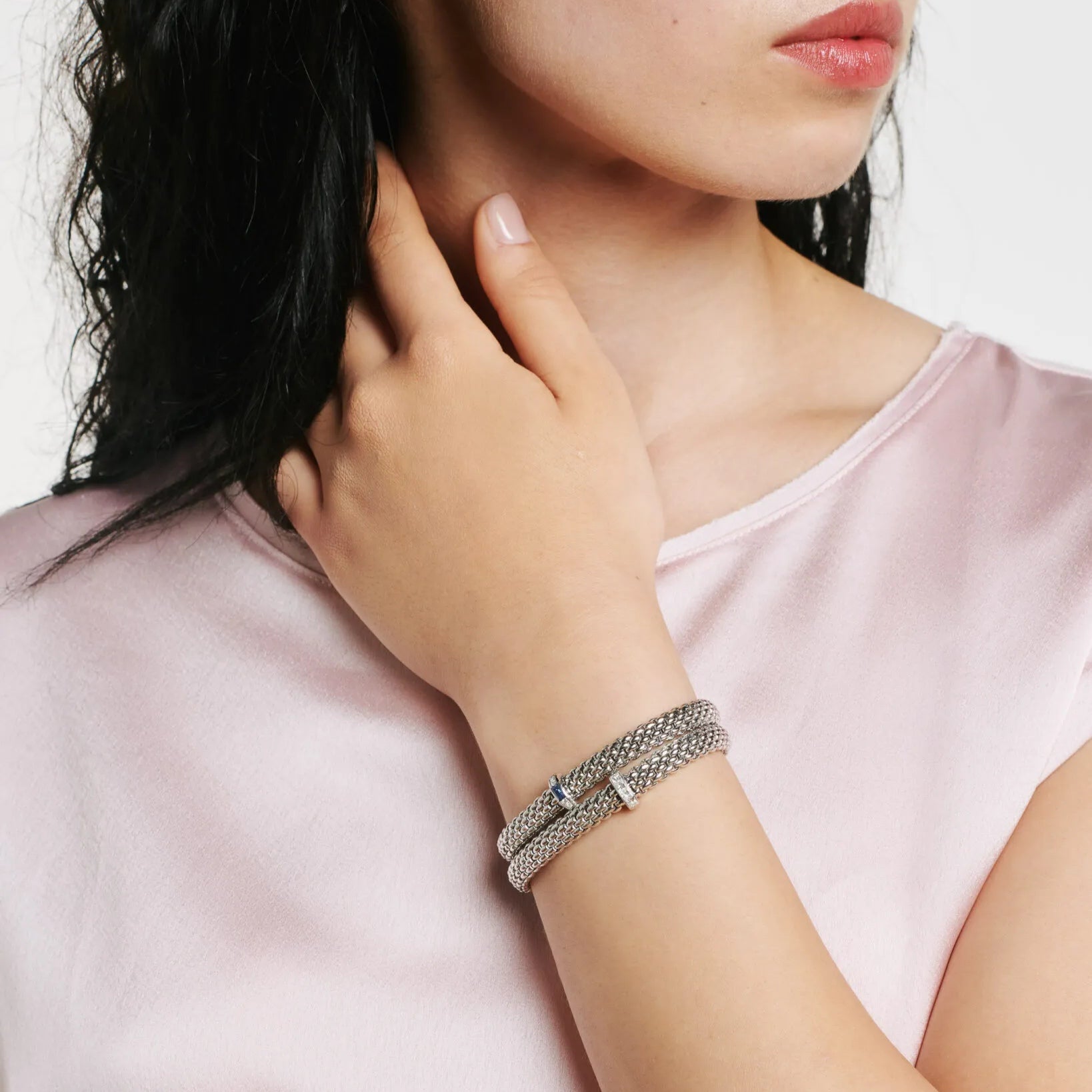 FOPE VENDOME 18K Gold Flex'it Bracelet with White Diamonds and Blue Sapphire - 0.04 carats - Jackson Hole Jewelry Company