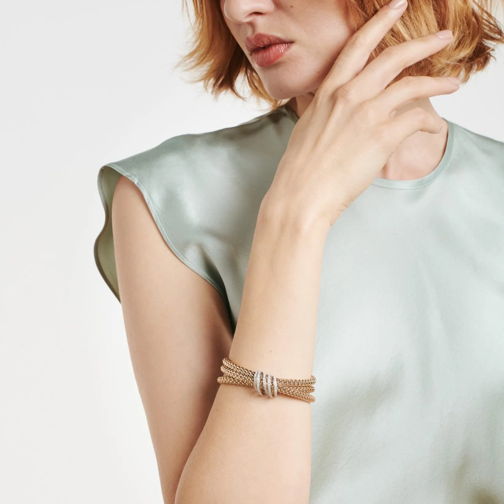 FOPE SOLO 18K Gold Flex'it Bracelet with White Diamond Pavé Rondels - 1.20 carats - Jackson Hole Jewelry Company