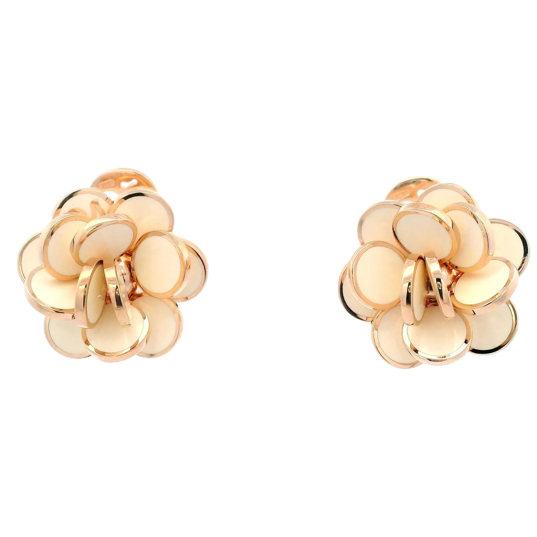Chantecler Small Paillettes flower earrings in 18Kt rose gold and white enamel - Jackson Hole Jewelry Company