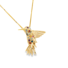 Small 18K Yellow Gold Hummingbird Pin/Pendant with 19 Montana Sapphires=.38cttw Amethyst 0.02ct - Jackson Hole Jewelry Company