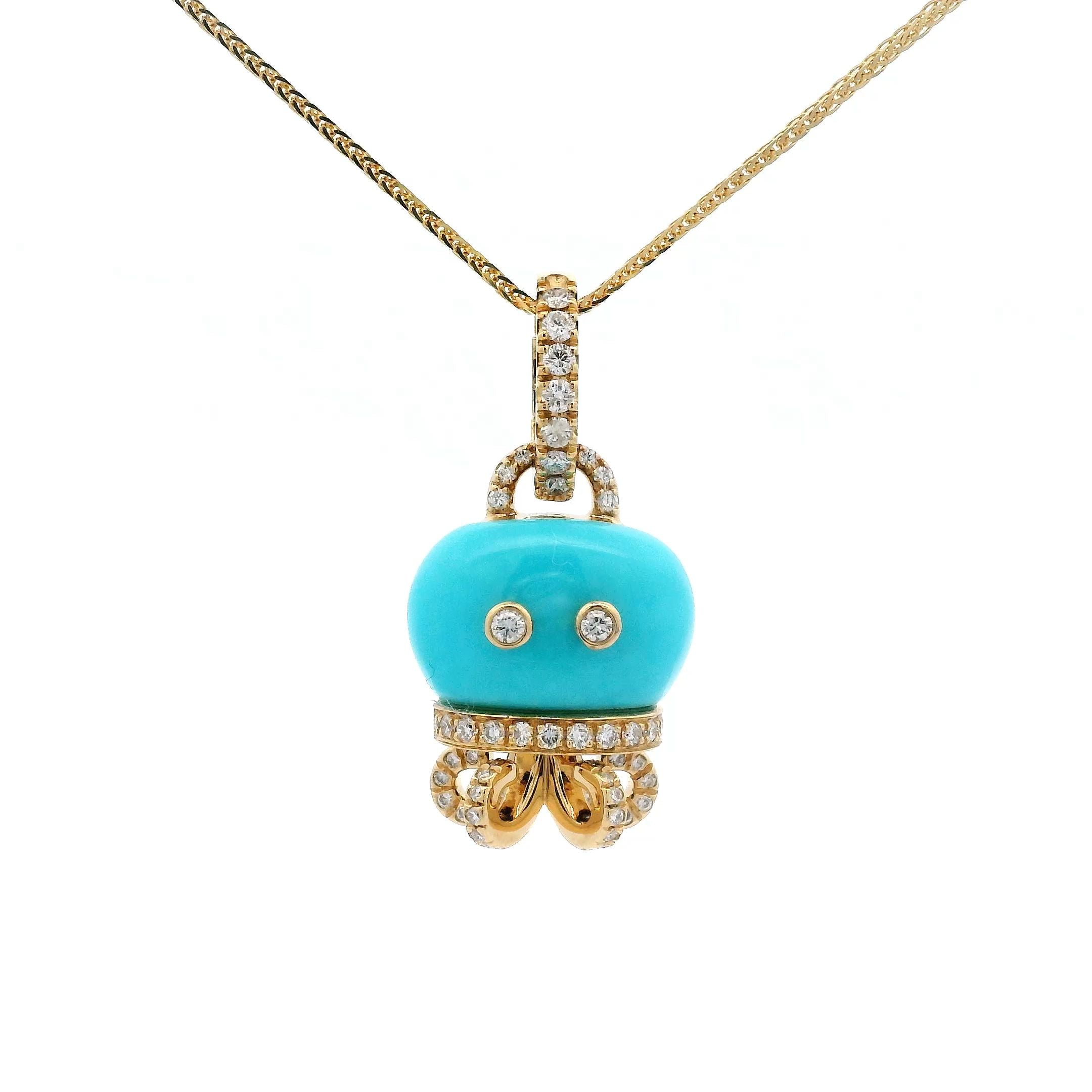 Medium Campanella Octopus Charm in 18K Rose Gold, Diamond Pave and Turquoise - Jackson Hole Jewelry Company