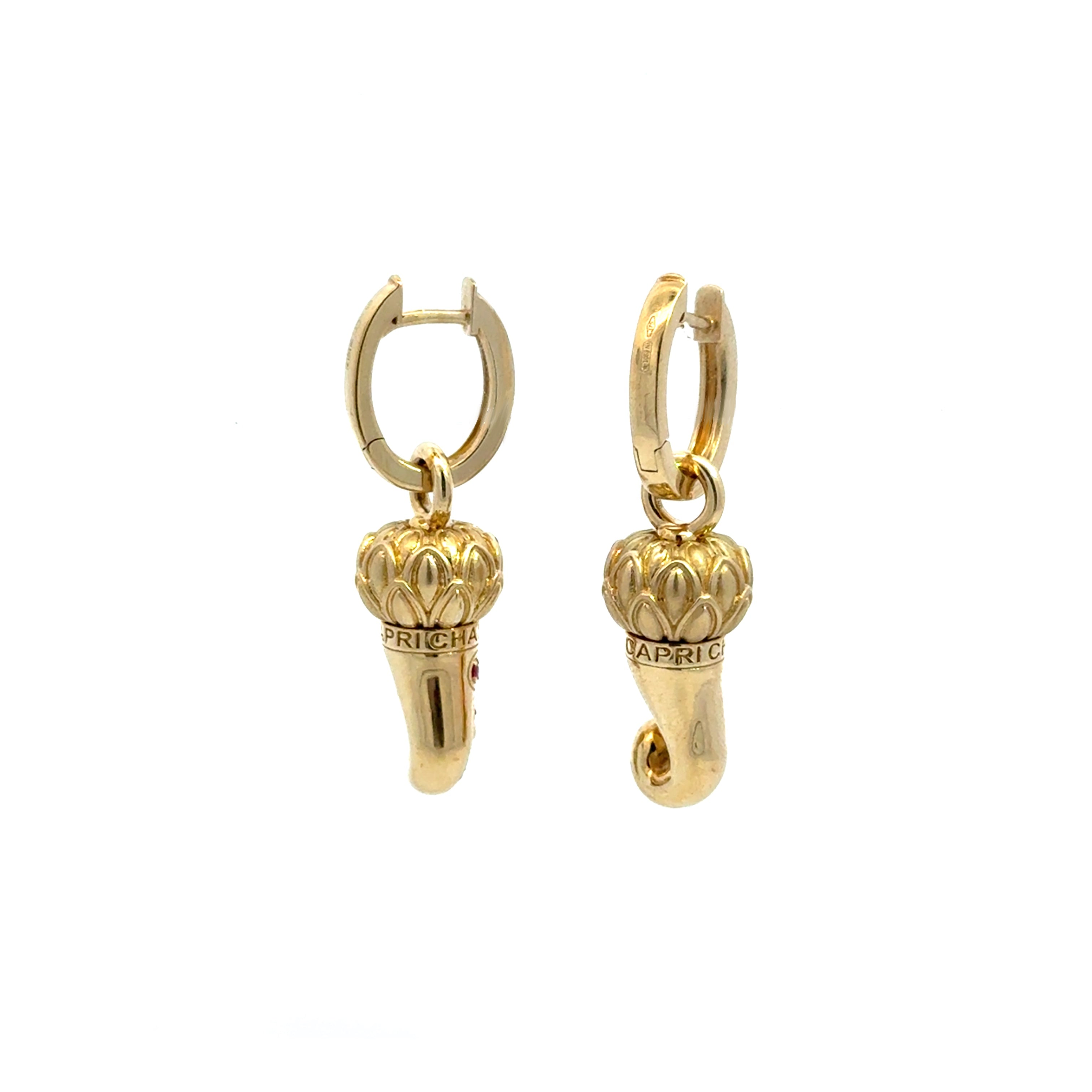 Chantecler Corni Small Horn Earrings – 9K Yellow Gold with Diamonds, Rubies, Emeralds & Sapphires - Jackson Hole Jewelry Company