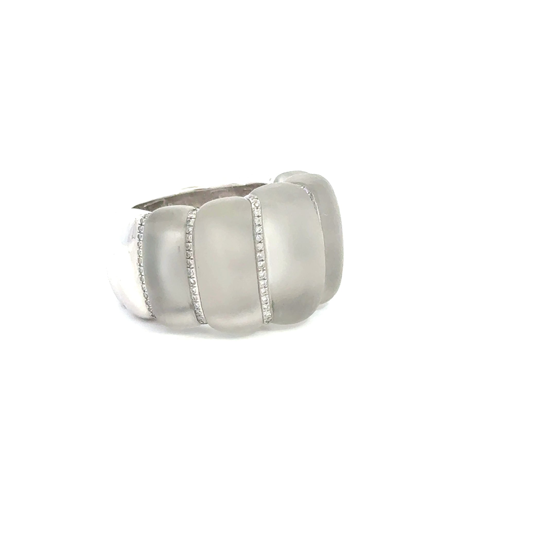 Chanteclaer - Platinum Horn Band Ring with Diamonds & Frosted Rock Crystal - Jackson Hole Jewelry Company