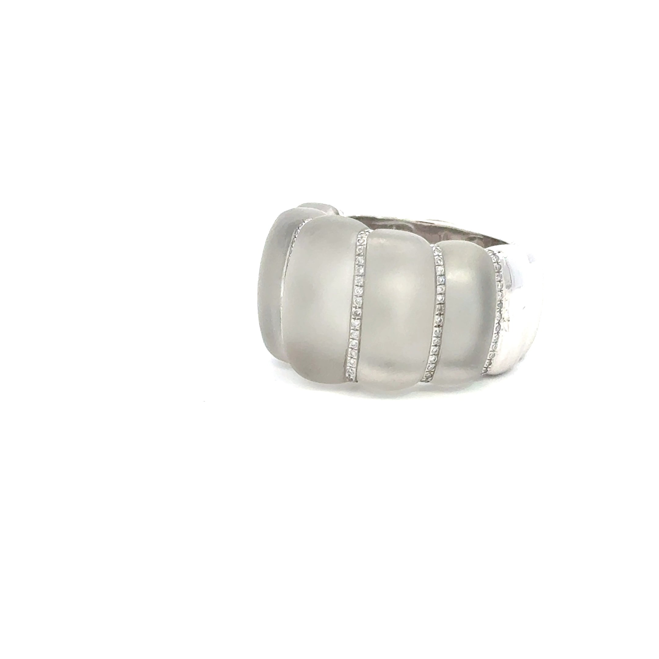 Chanteclaer - Platinum Horn Band Ring with Diamonds & Frosted Rock Crystal - Jackson Hole Jewelry Company