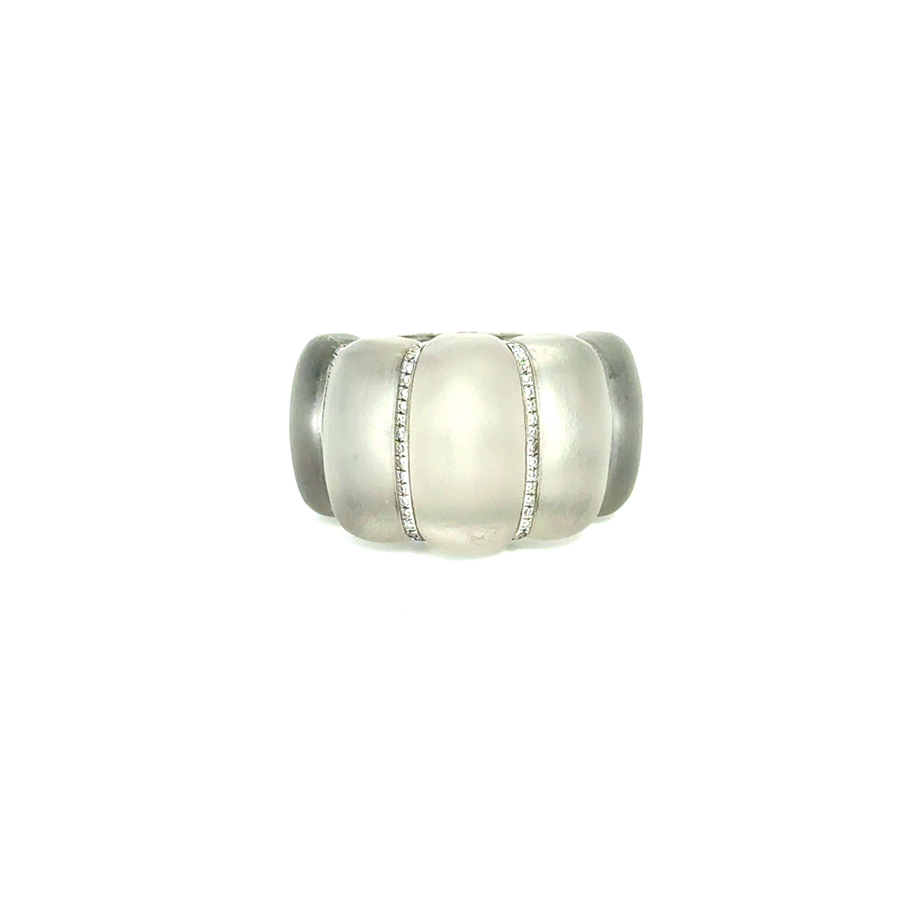 Chanteclaer - Platinum Horn Band Ring with Diamonds & Frosted Rock Crystal - Jackson Hole Jewelry Company