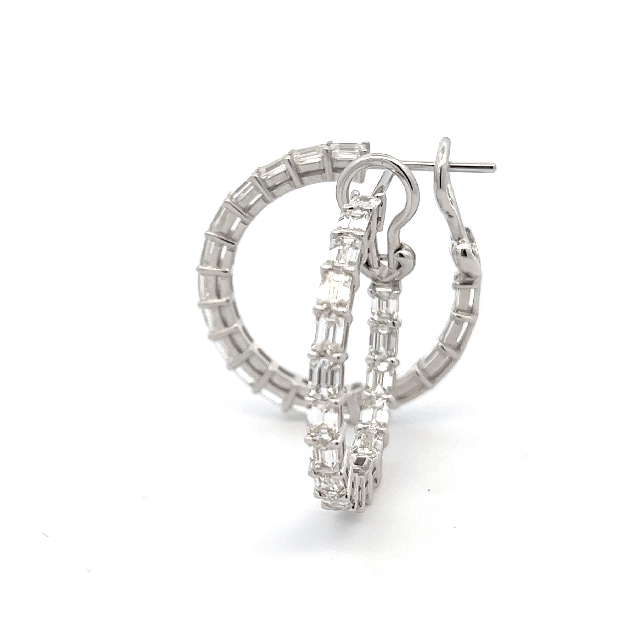 18K WHITE GOLD 4.33CTTW GH VS EMERALD CUT HOOP DIAMOND EARRINGS - Jackson Hole Jewelry Company