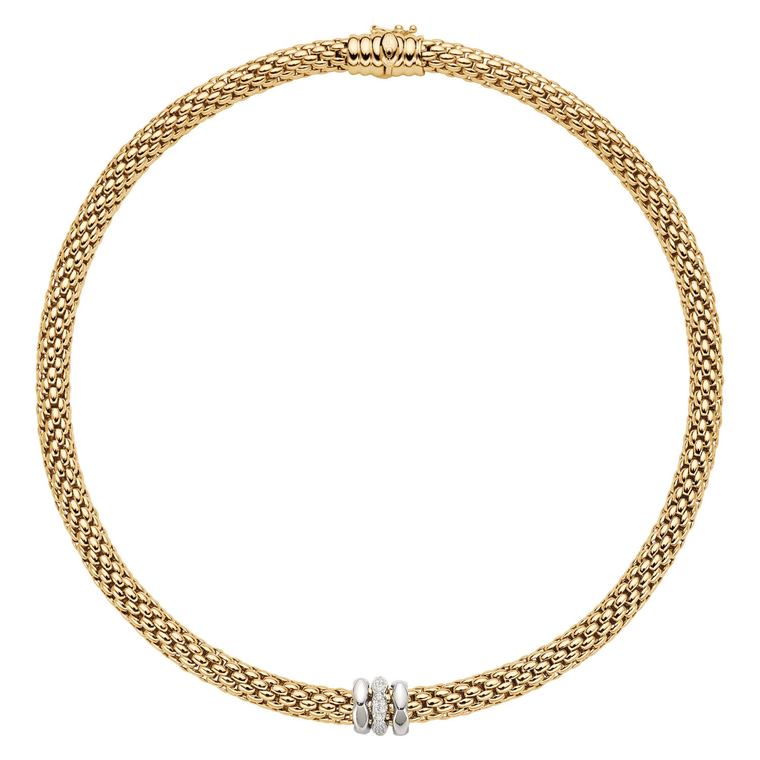 FOPE LOVE NEST 18K Yellow & White Gold Necklace With White Diamond Set Rondels - 0.19 carats - Jackson Hole Jewelry Company