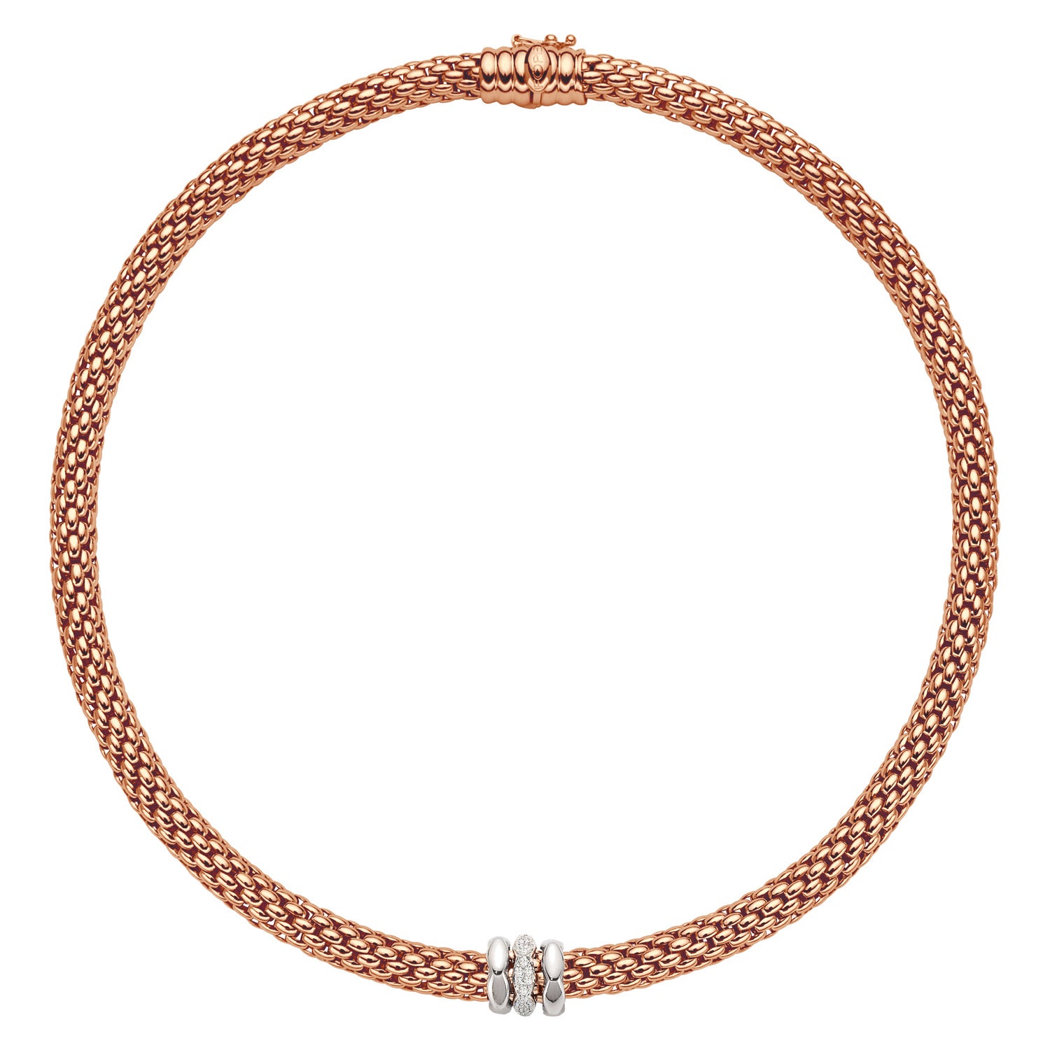 FOPE LOVE NEST 18K Rose & White Gold Necklace With White Diamond Set Rondels - 0.19 carats - Jackson Hole Jewelry Company