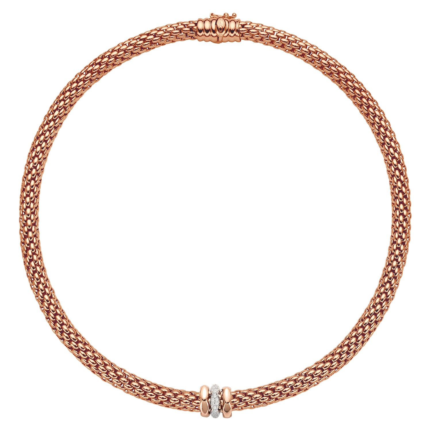 FOPE LOVE NEST 18K Rose Gold Necklace With White Diamond Set Rondels - 0.19 carats - Jackson Hole Jewelry Company