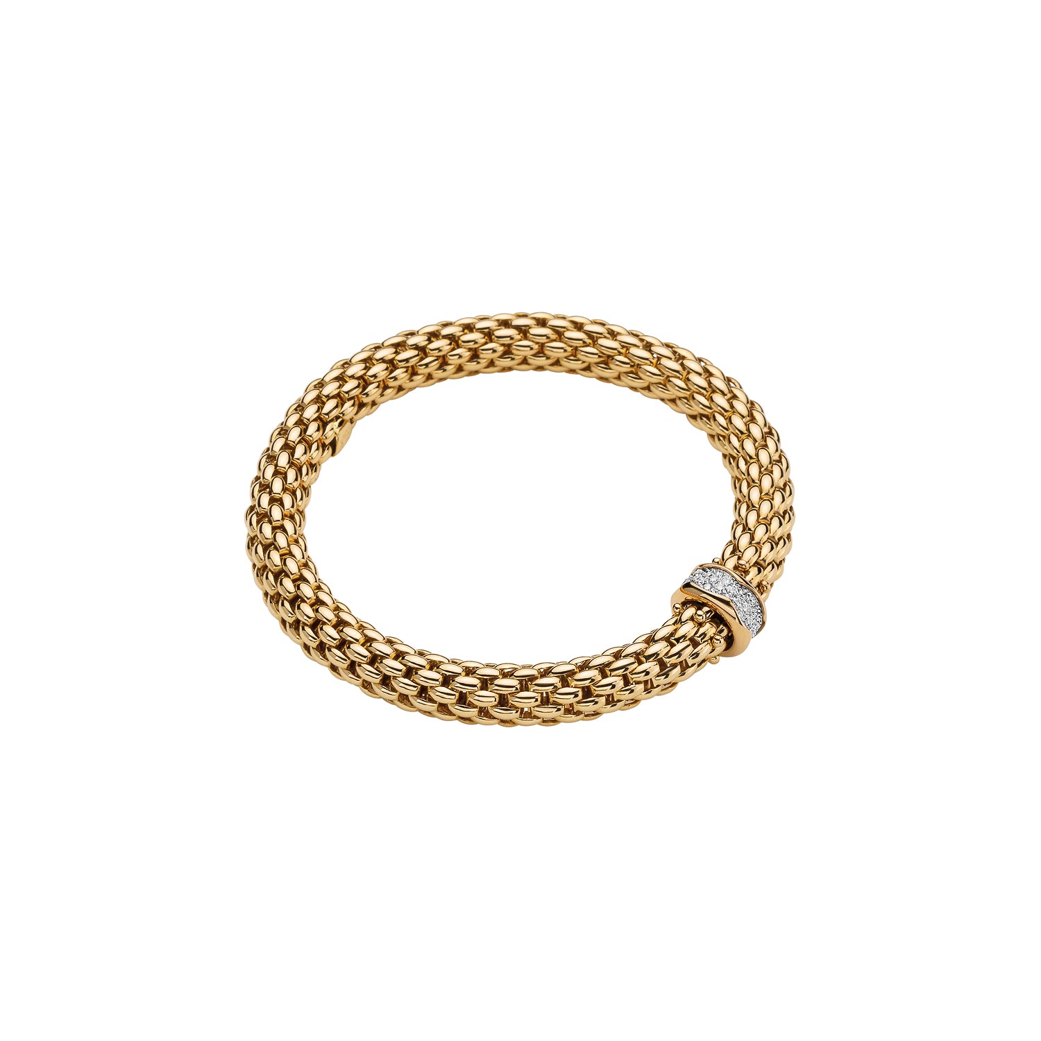 FOPE LOVE NEST 18K Gold Flex’it Bracelet with White Diamond Pavé Rondel - 0.33 carats - Jackson Hole Jewelry Company