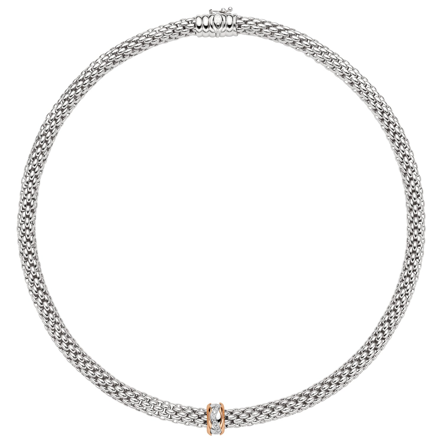 FOPE LOVE NEST 18K White & Rose Gold Necklace with White Diamond Charm - 0.12 carats - Jackson Hole Jewelry Company