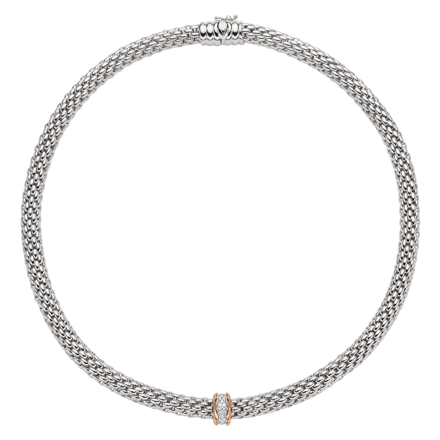 FOPE LOVE NEST 18K White & Rose Gold Necklace with White Diamond Pavé Charm - 0.33 carats - Jackson Hole Jewelry Company