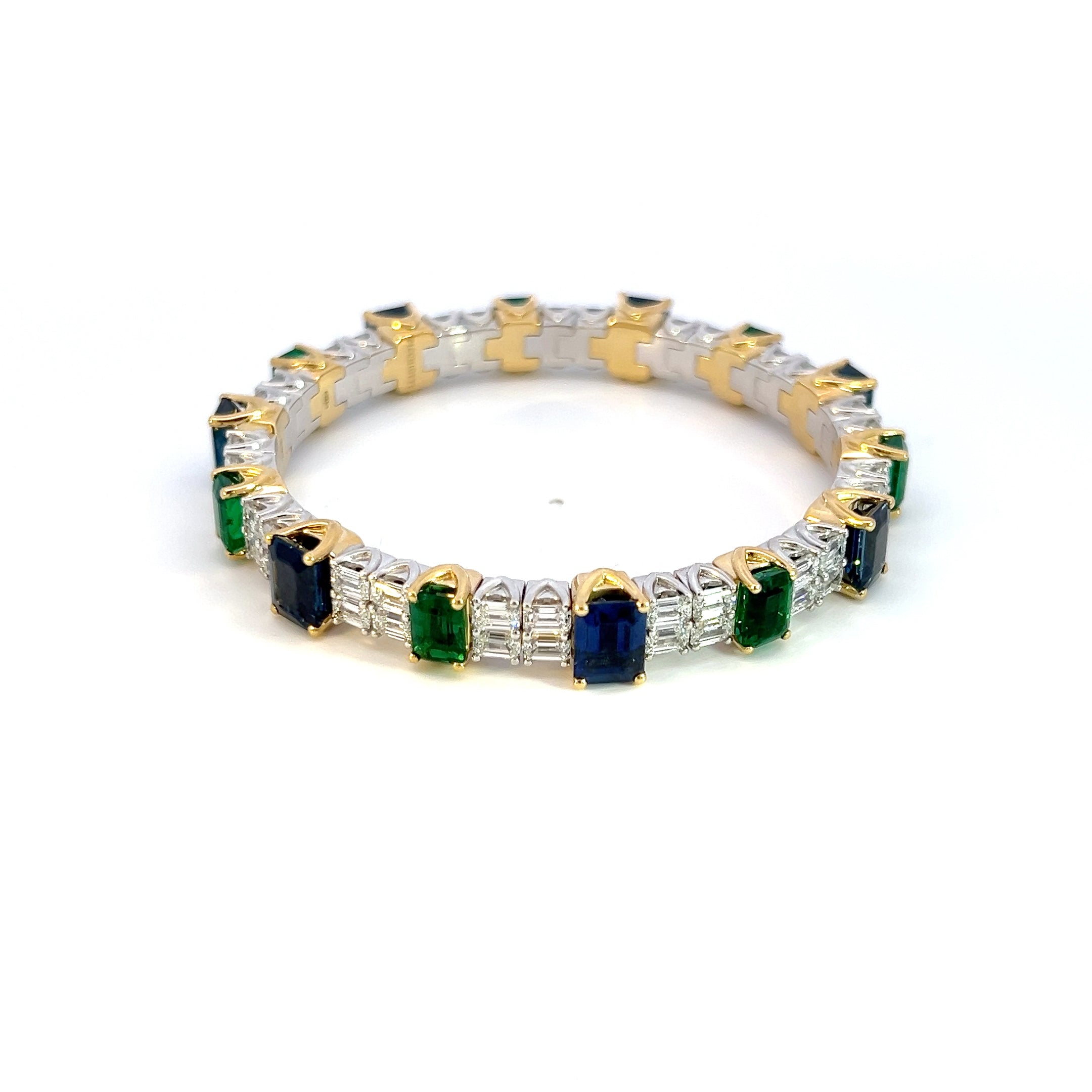 Picchiotti Xpandable™ Sapphires and Emeralds White & Yellow Gold 750 Bracelet - Jackson Hole Jewelry Company