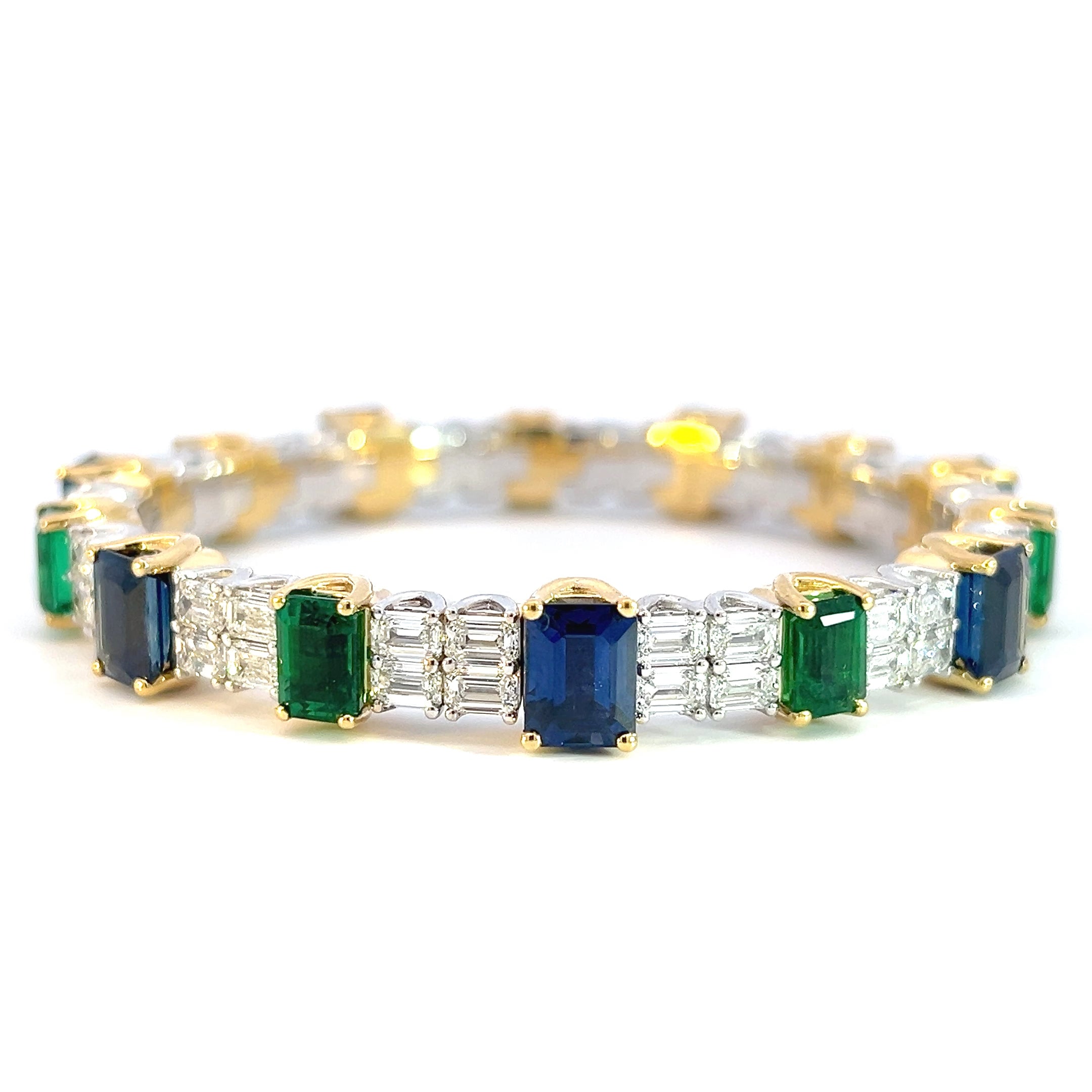 Picchiotti Xpandable™ Sapphires and Emeralds White & Yellow Gold 750 Bracelet - Jackson Hole Jewelry Company