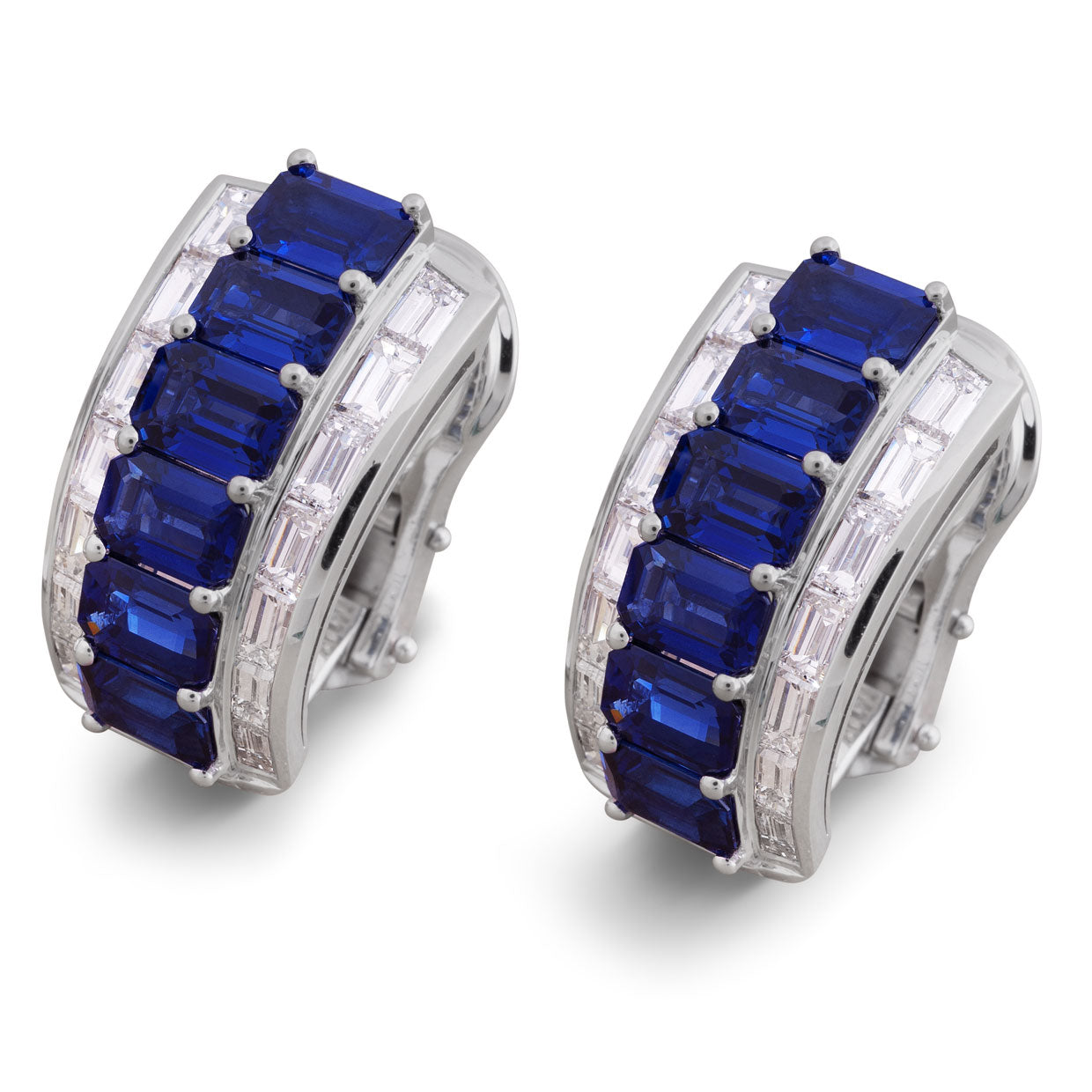 Picchiotti - Octagonal Blue Sapphire and Diamond Earrings in 18K White - Jackson Hole Jewelry Company