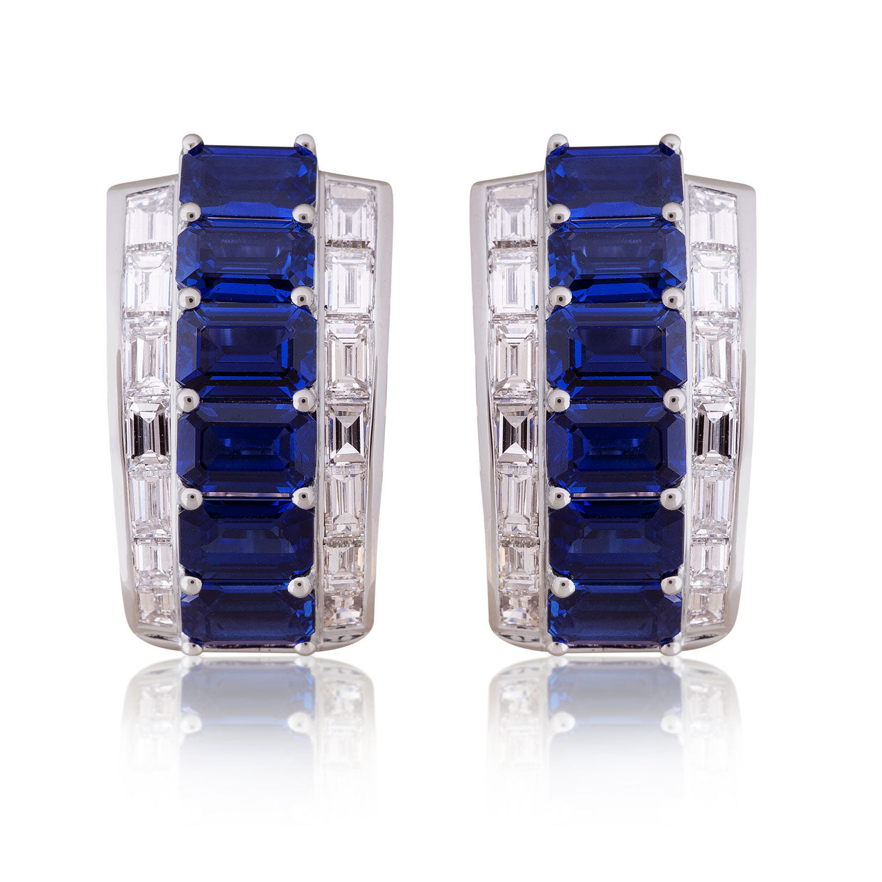 Picchiotti - Octagonal Blue Sapphire and Diamond Earrings in 18K White - Jackson Hole Jewelry Company