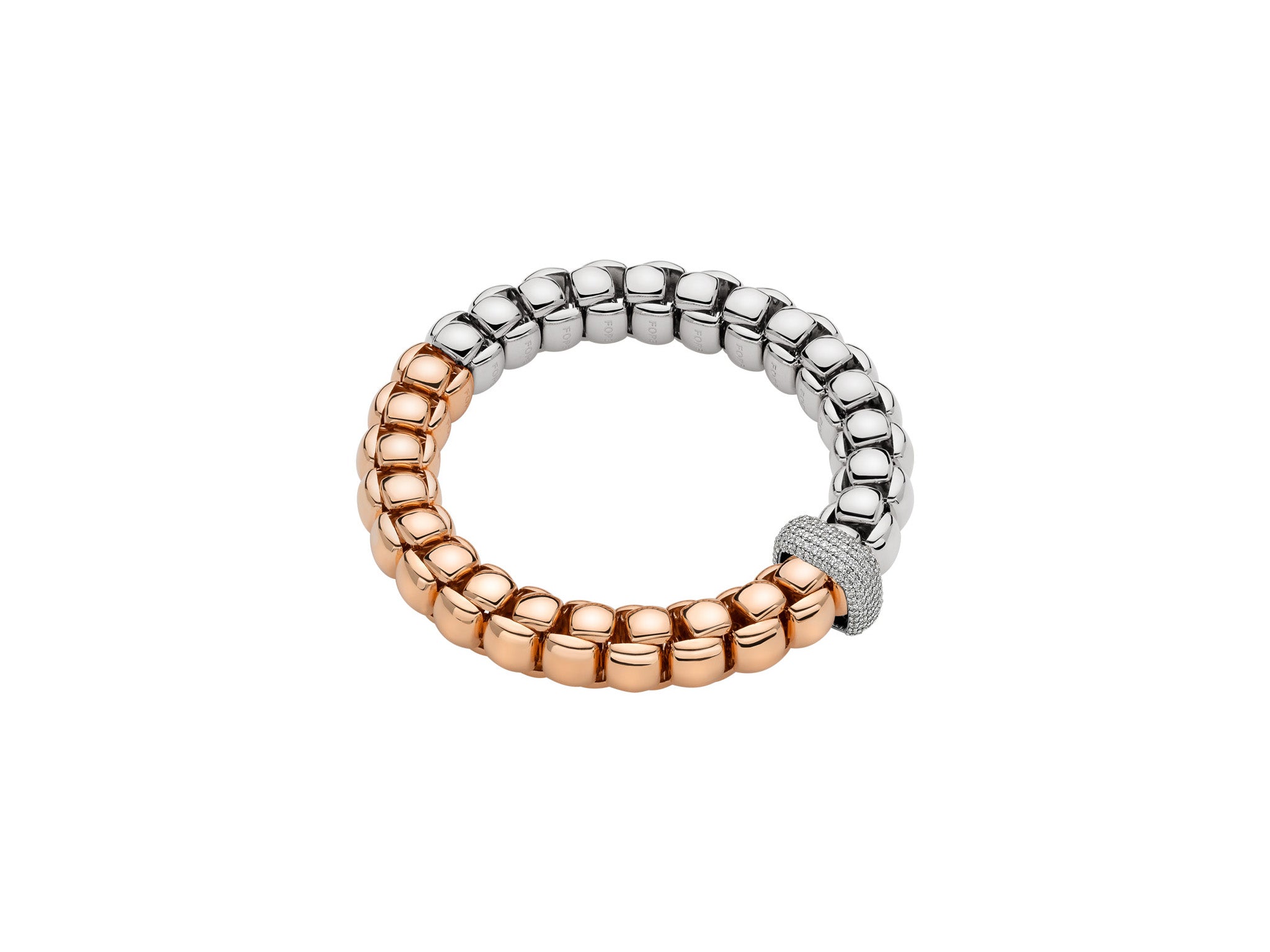 FOPE LUNA 18K Gold Bracelet with Bicolor Mesh and White Diamond Pavé Charm - 2.07 carats - Jackson Hole Jewelry Company