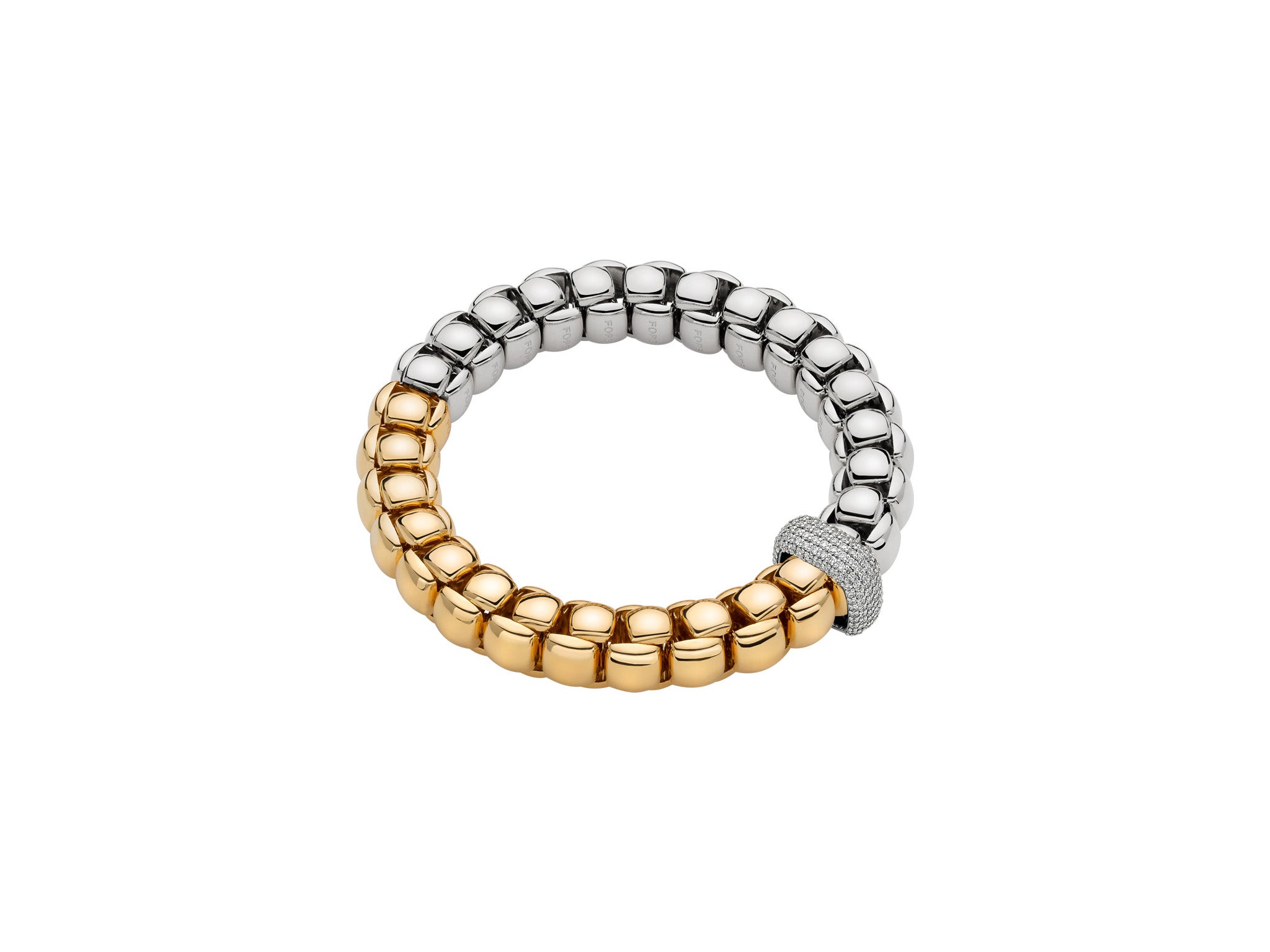 FOPE LUNA 18K Gold Bracelet with Bicolor Mesh and White Diamond Pavé Charm - 2.07 carats - Jackson Hole Jewelry Company