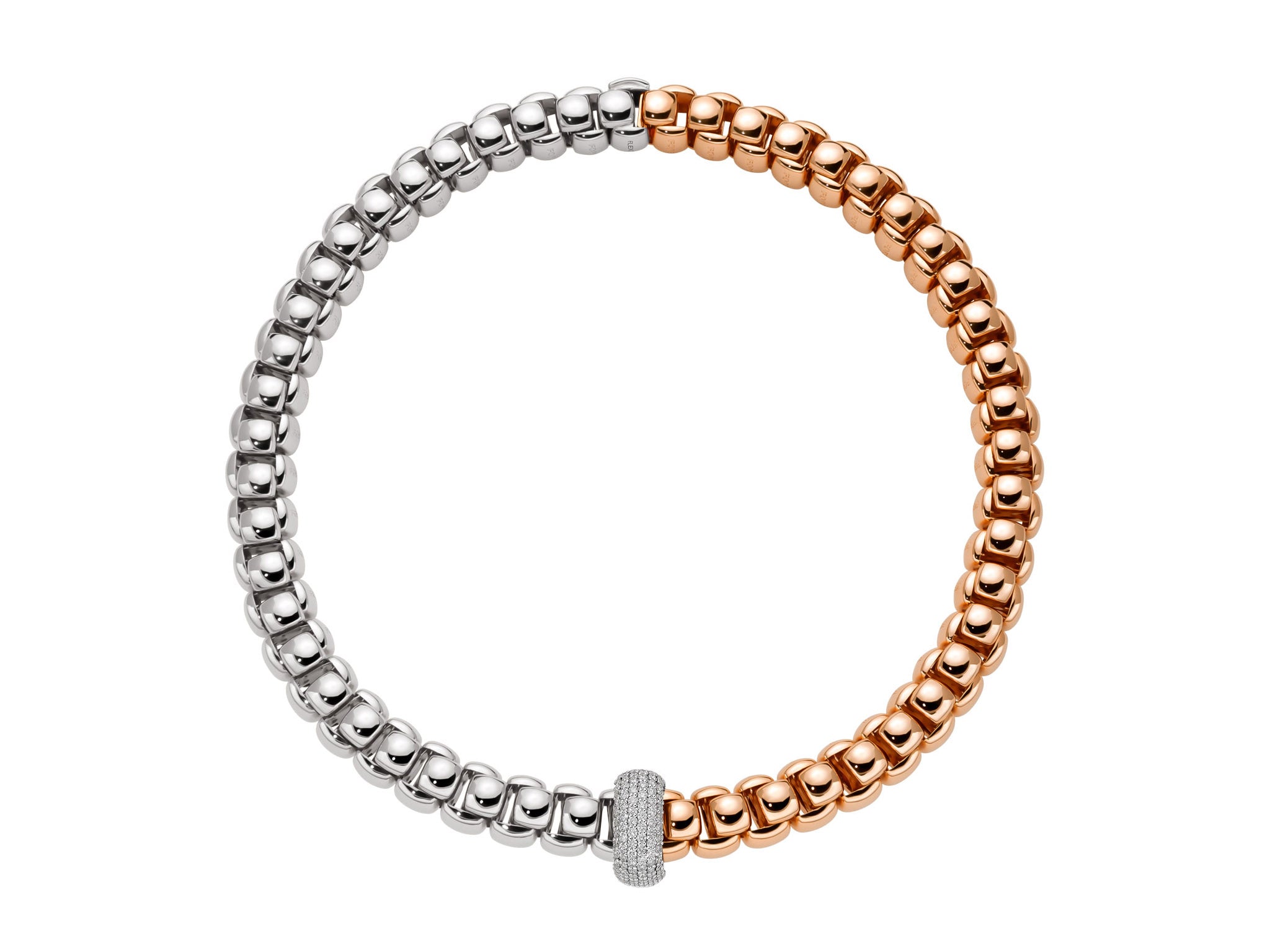 FOPE LUNA 18K Gold Necklace with Bicolor Mesh and White Diamond Pavé Charm - 2.07 carats - Jackson Hole Jewelry Company