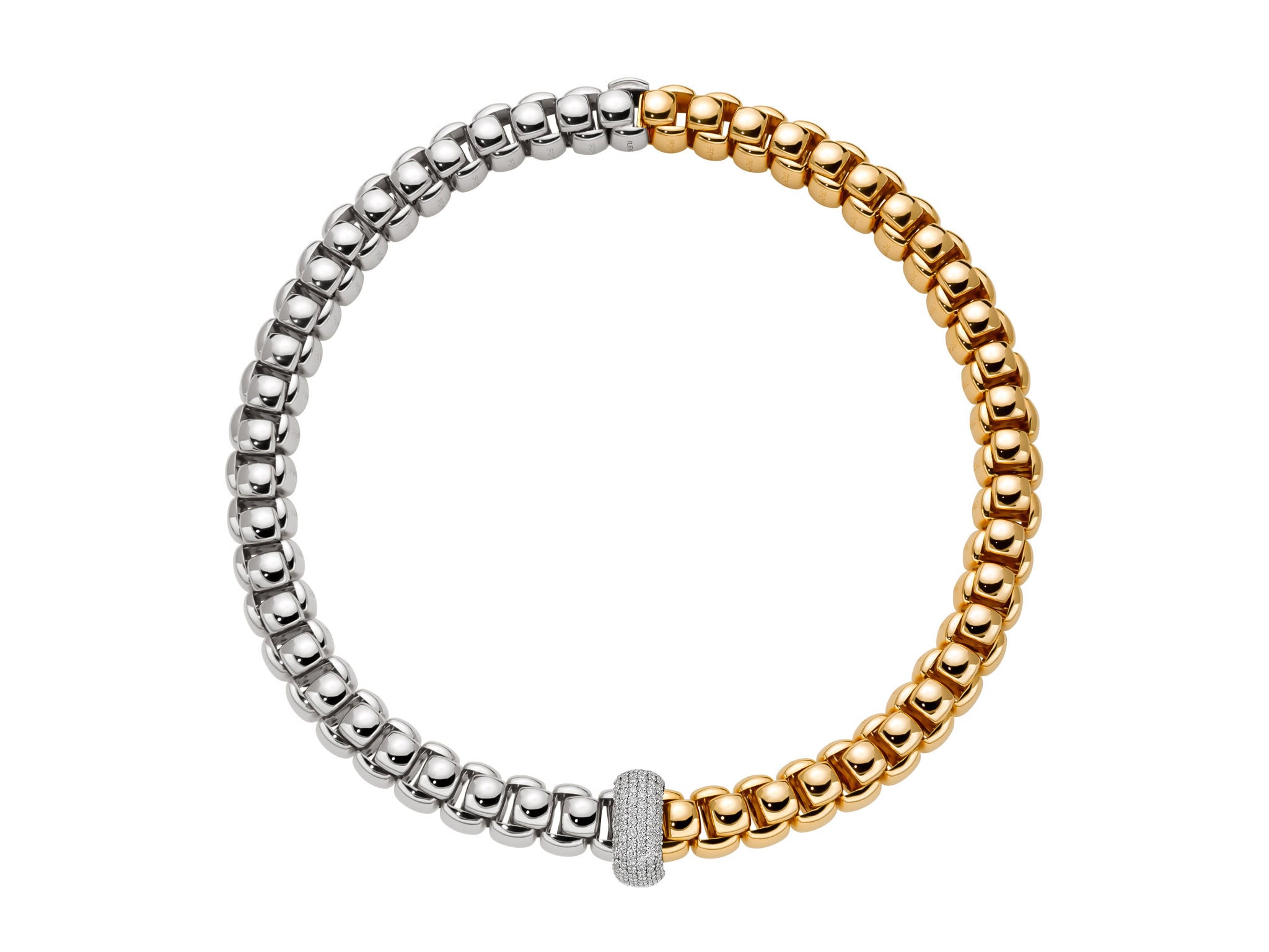 FOPE LUNA 18K Gold Necklace with Bicolor Mesh and White Diamond Pavé Charm - 2.07 carats - Jackson Hole Jewelry Company