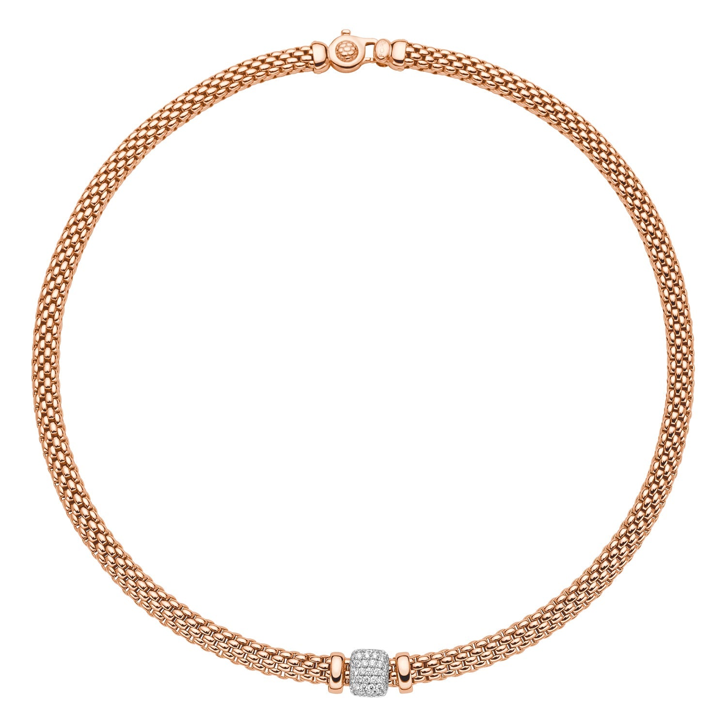 FOPE VENDOME 18K Rose Gold Necklace with White Diamond Pavé Charm - 0.41 carats - Jackson Hole Jewelry Company